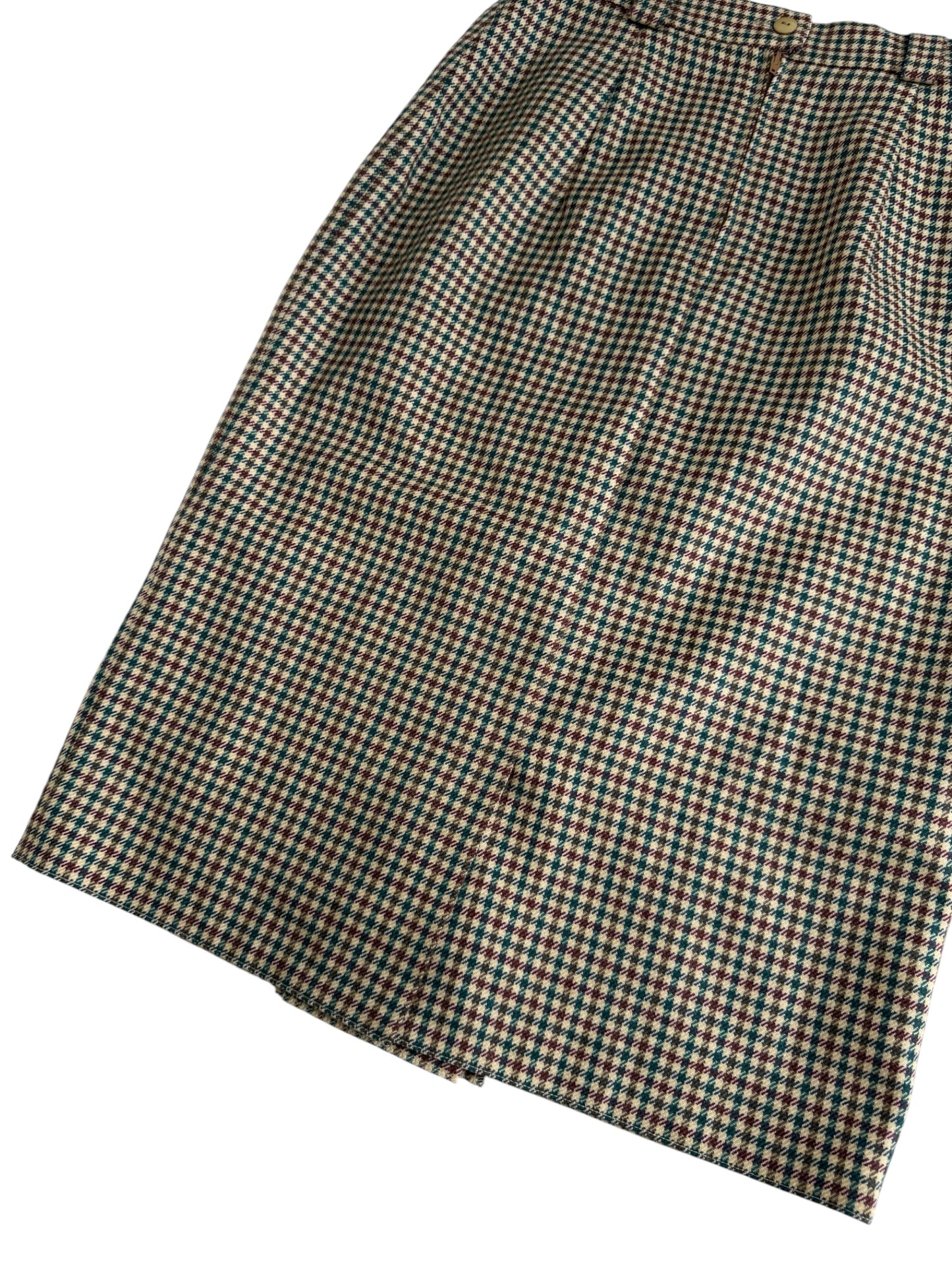 Vintage 80s Virgin Wool Houndstooth Midi Skirt