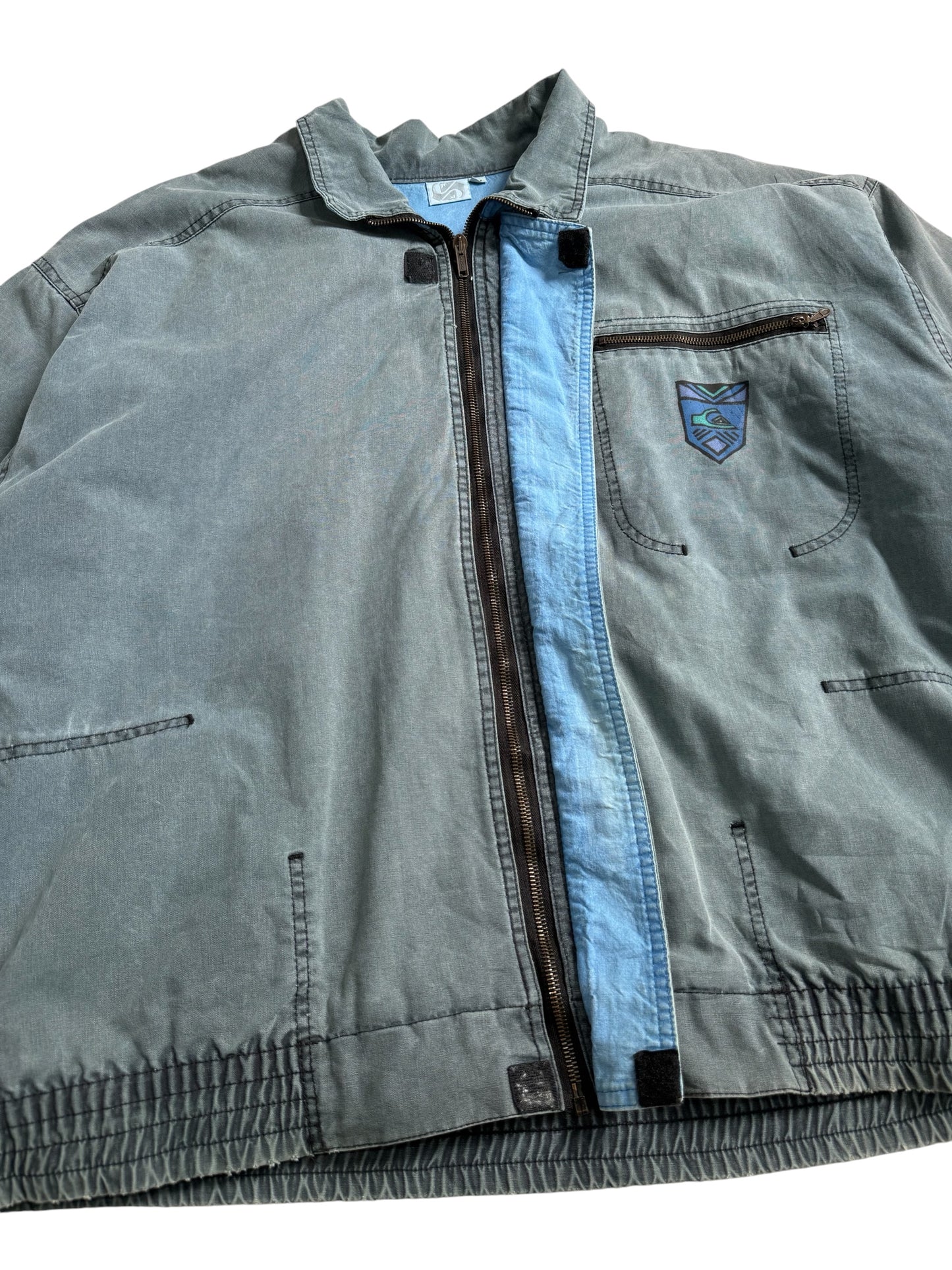 Vintage Quiksilver Made in USA Faded Canvas Zip Jacket Grey Surf Skate