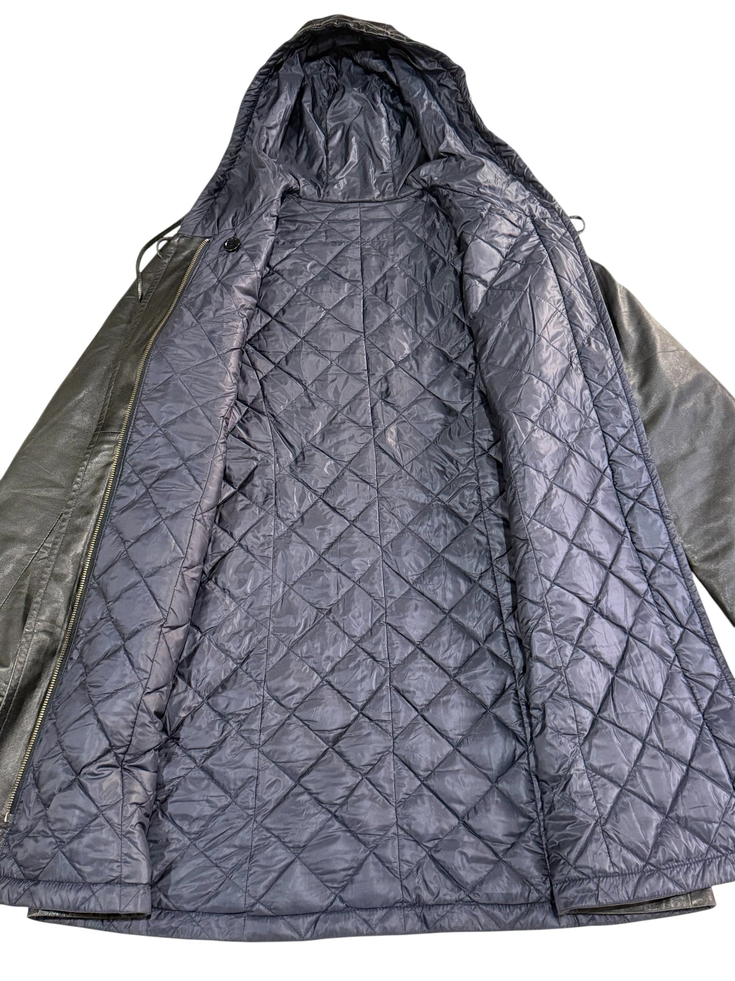 Vintage Balmain Paris Lambskin Leather Down Puffer Coat Women Hooded