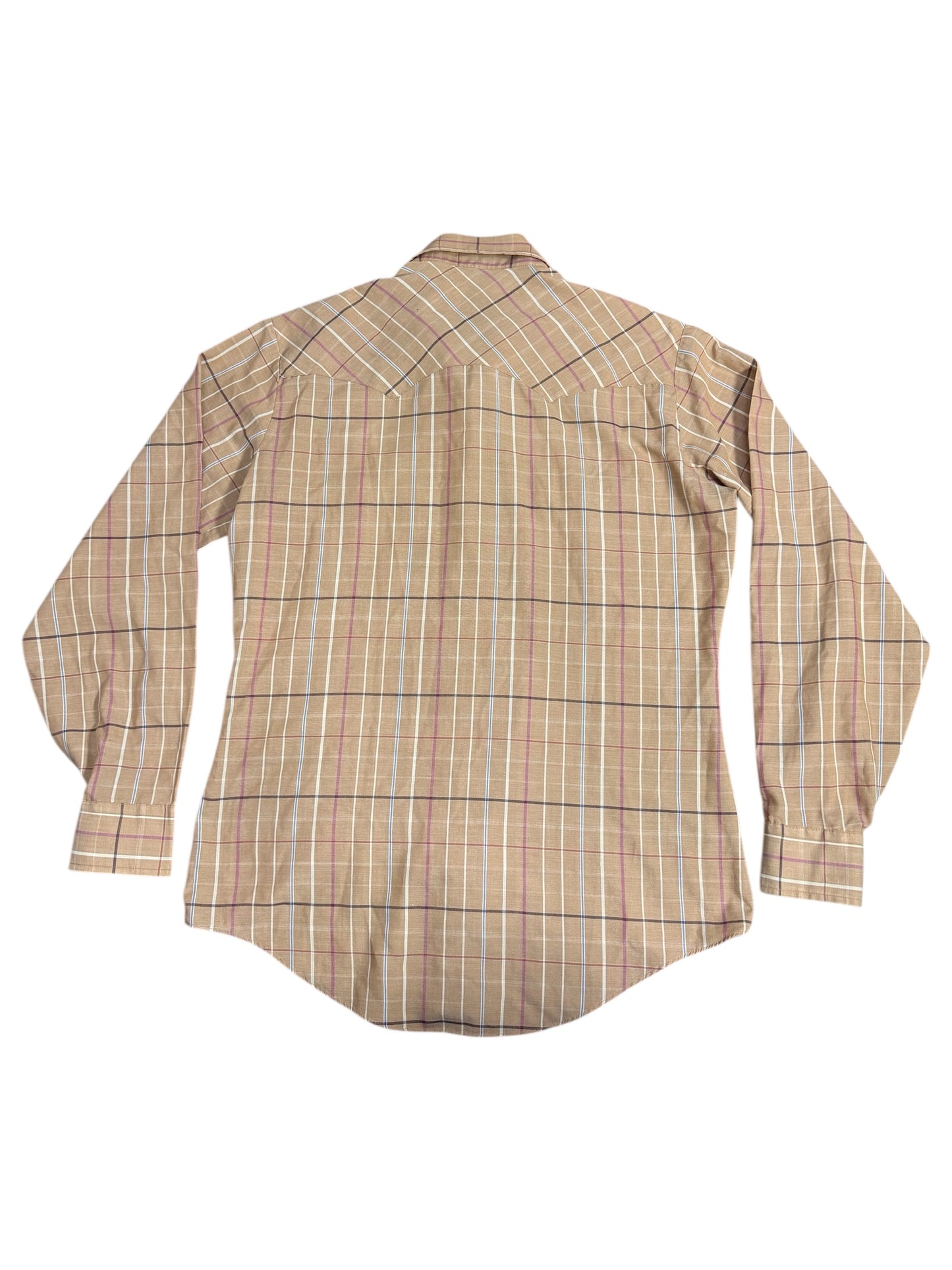 Vintage 1970s-80s Levis Plaid Western Shirt Tan Pearl Snap