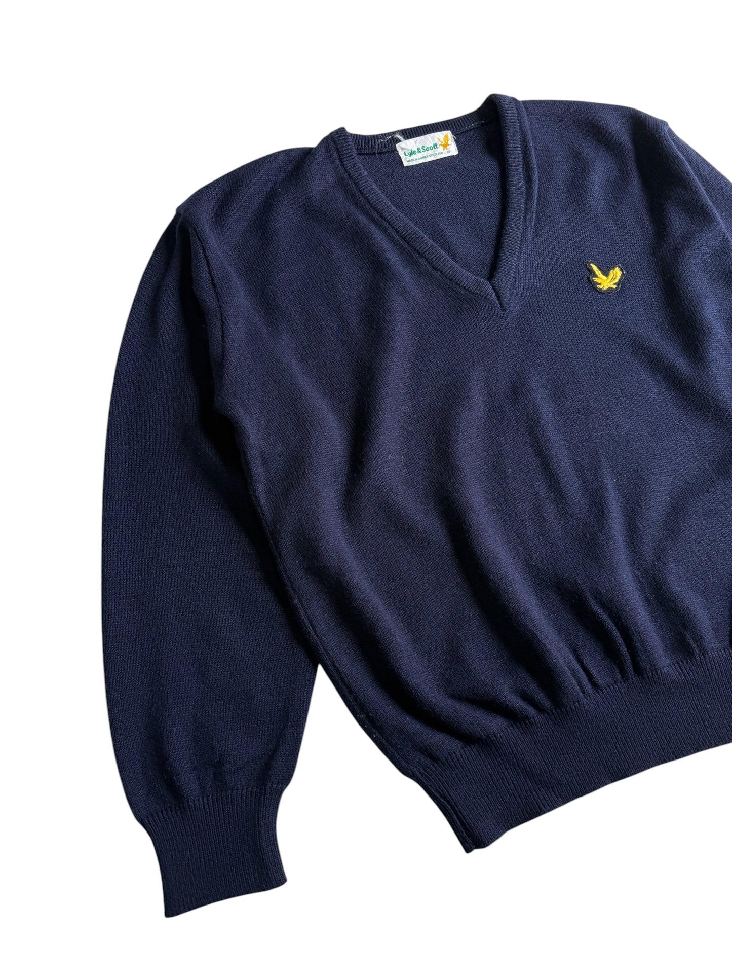 Vintage 70s 80s Lyle & Scott V Neck Wool Cashmere Sweater Made in Scotland