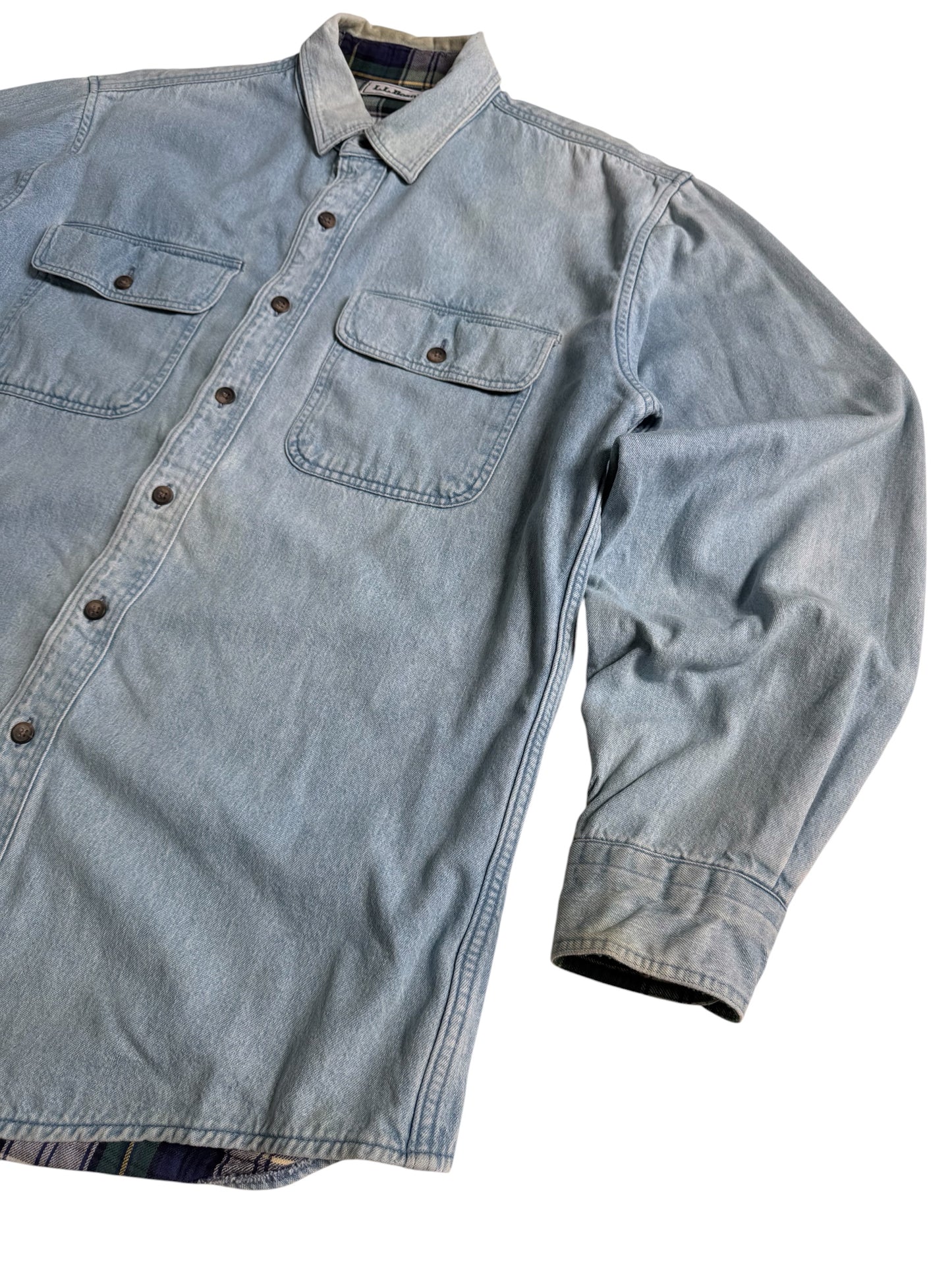 Vintage LL Bean Flannel Lined Denim Shirt Jacket Made in USA