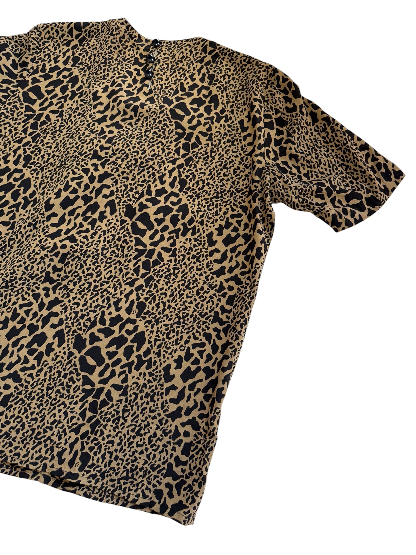 Vintage Mata Hari Leopard Silk Wool Ruffle Blouse Made In Italy