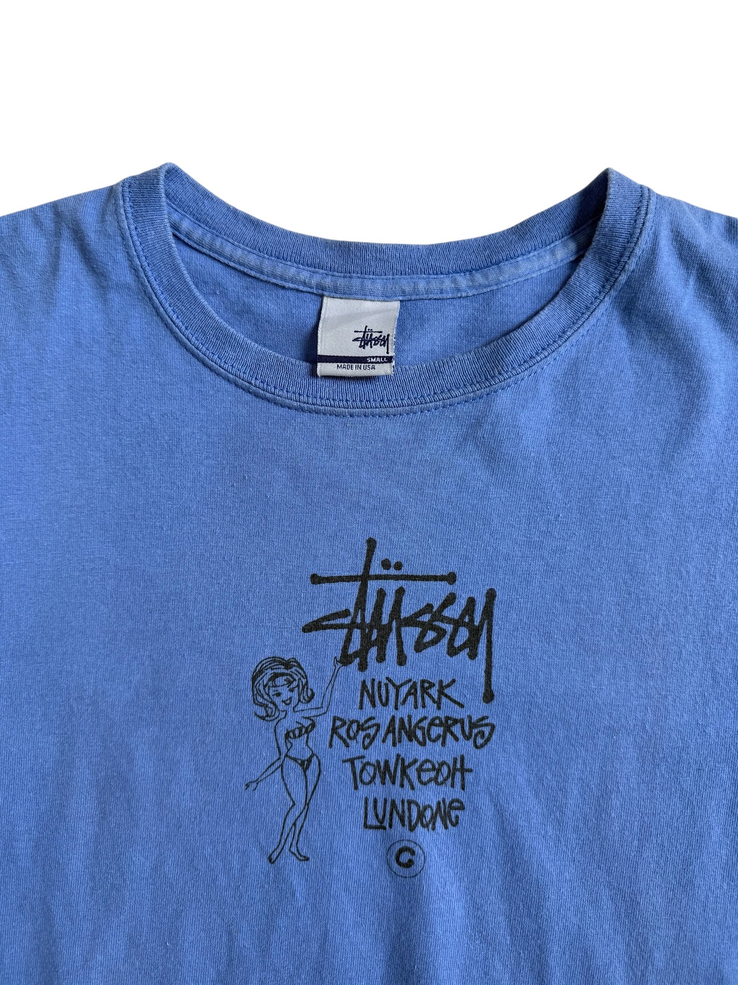 Vintage Stussy World Tour Japanese Phonetic Pin-Up Graphic Tshirt Made in USA