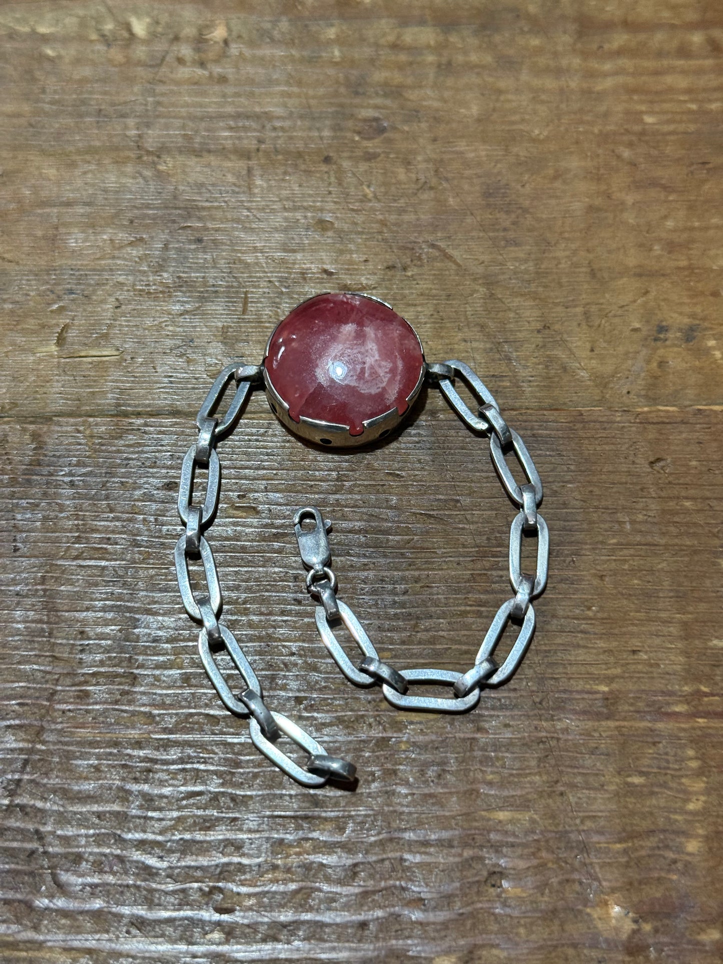 Vintage Red Stone Bracelet Sterling Silver Chain Link
