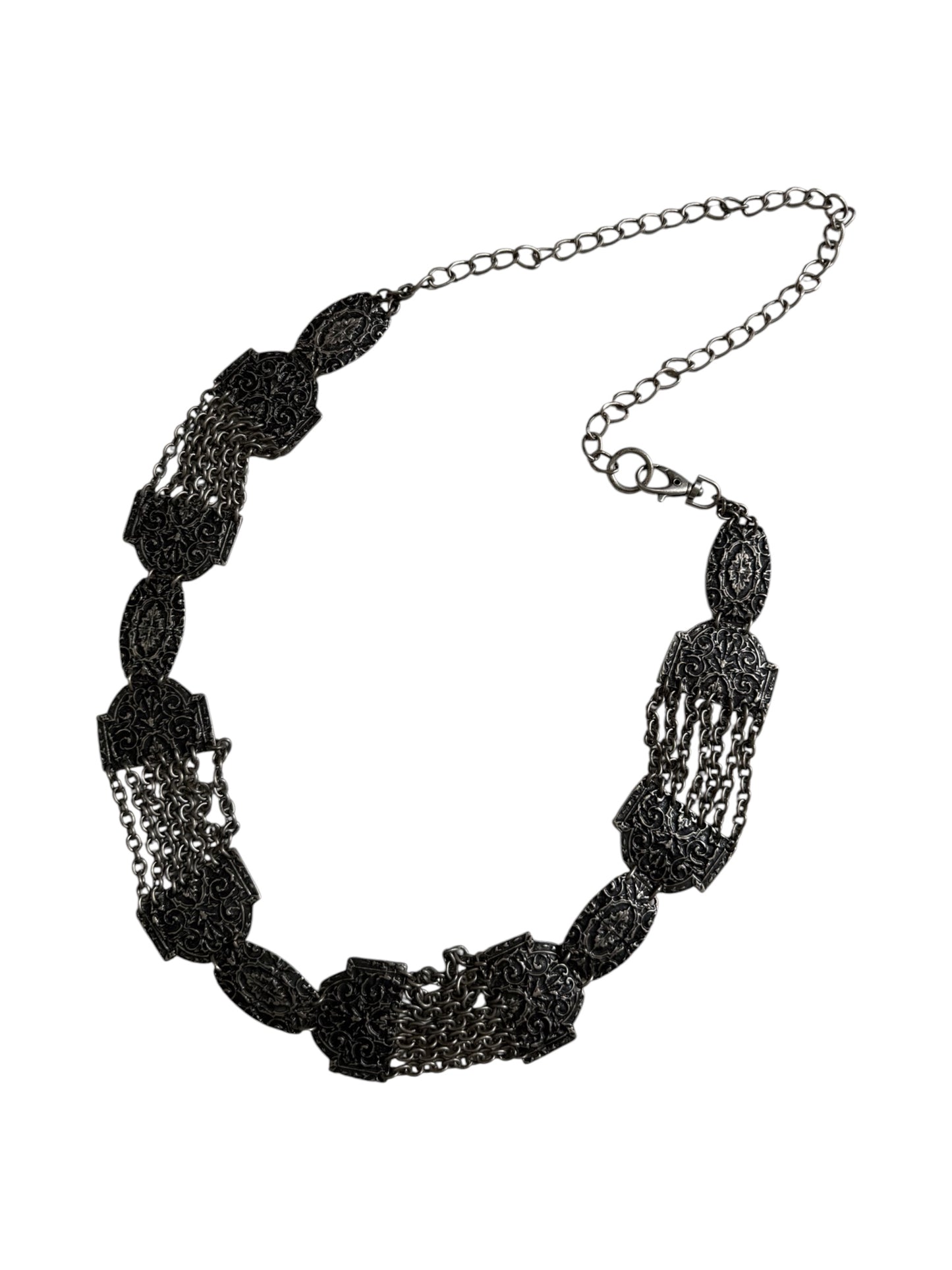 Vintage Gothic Ornate Chain Hip Belt Black Tone Boho Waist Chain Medieval Statement Accessory