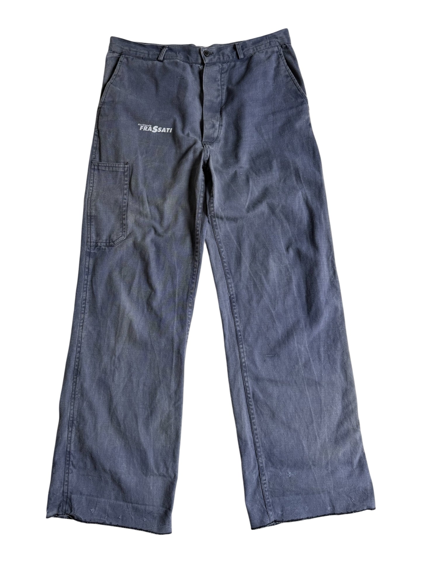 Vintage 1960s-70s French Dry Cotton Twill Work Pants Blue Utility Trousers