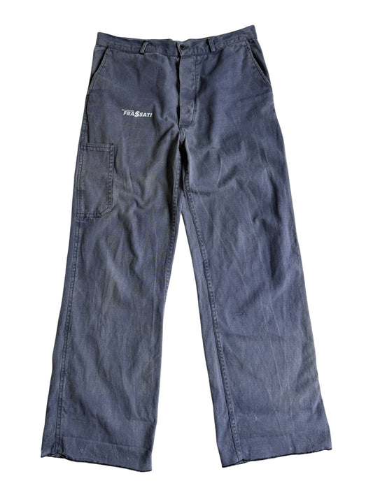 Vintage 1960s-70s French Dry Cotton Twill Work Pants Blue Utility Trousers