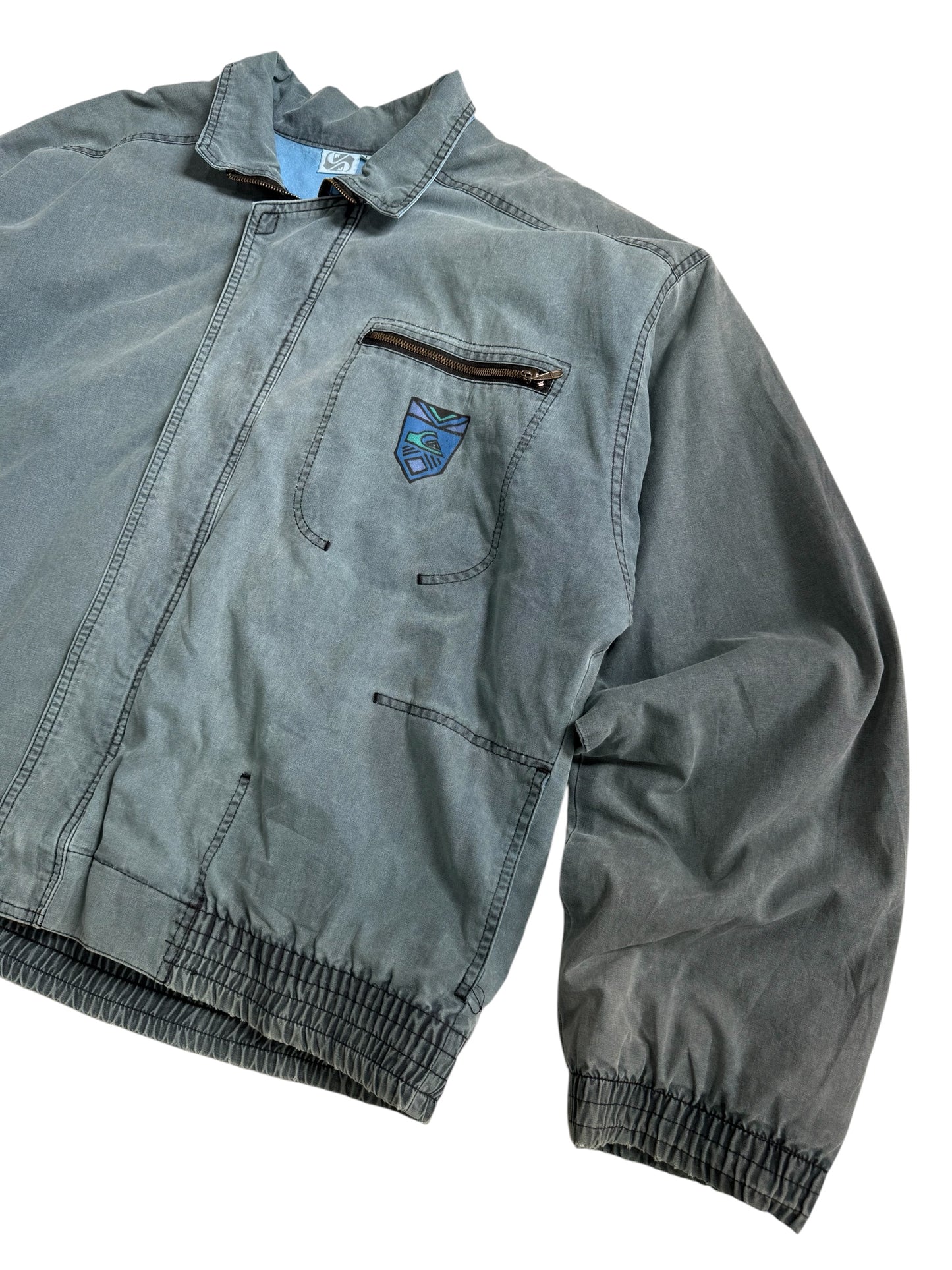 Vintage Quiksilver Made in USA Faded Canvas Zip Jacket Grey Surf Skate