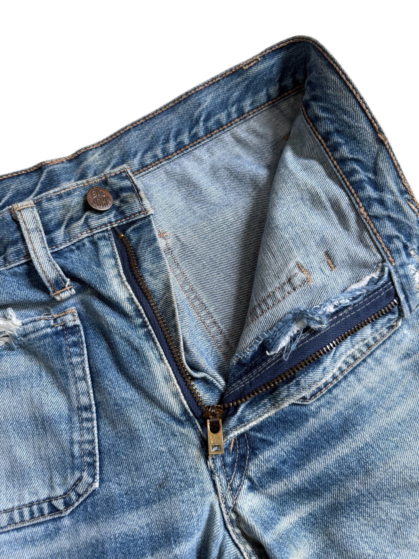 Vintage Big John Big-Washing Flare Bell Bottom Distressed Denim Jeans Japan