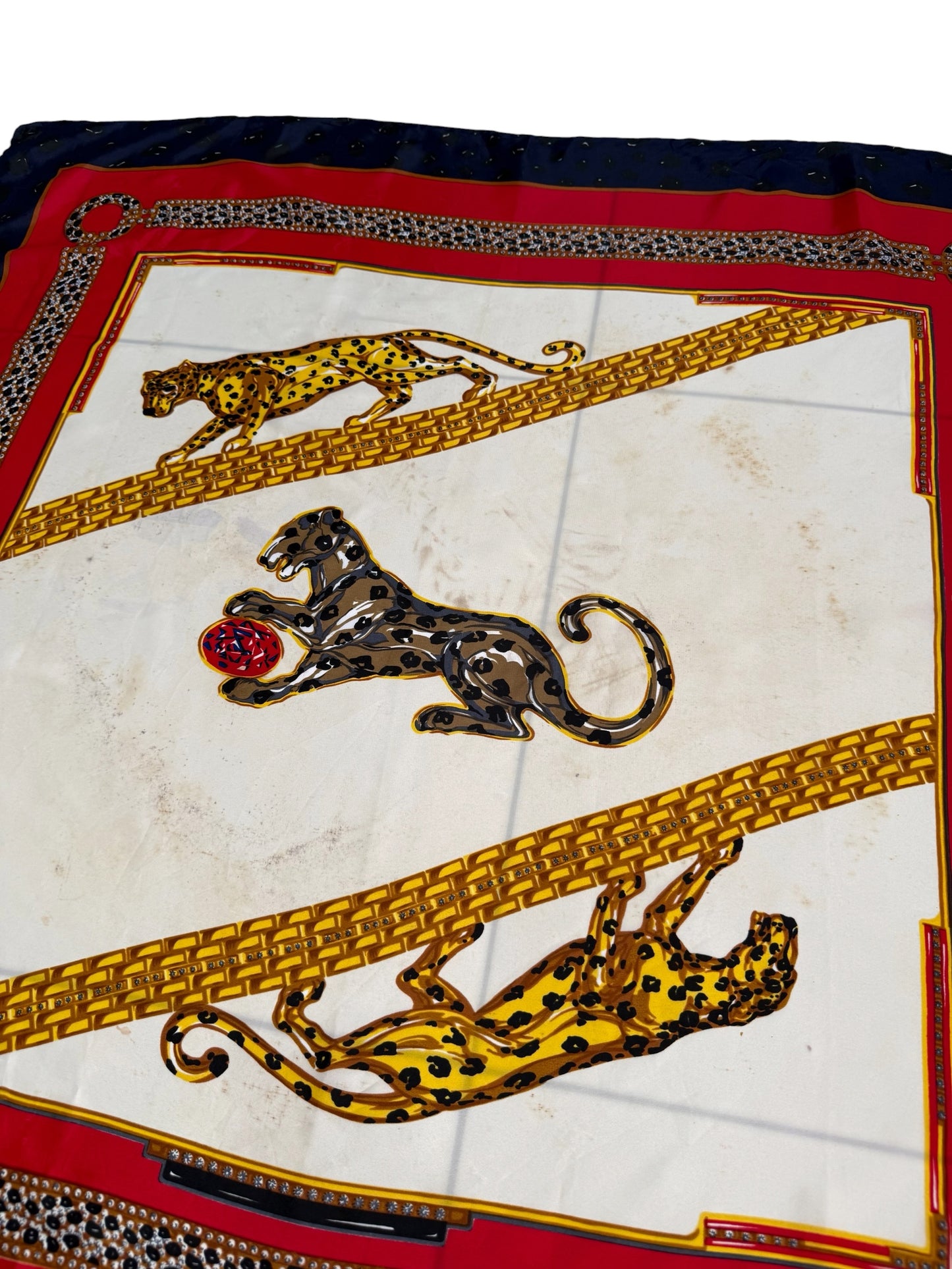 Vintage Hermes Style Leopard Print Silk Feel Scarf