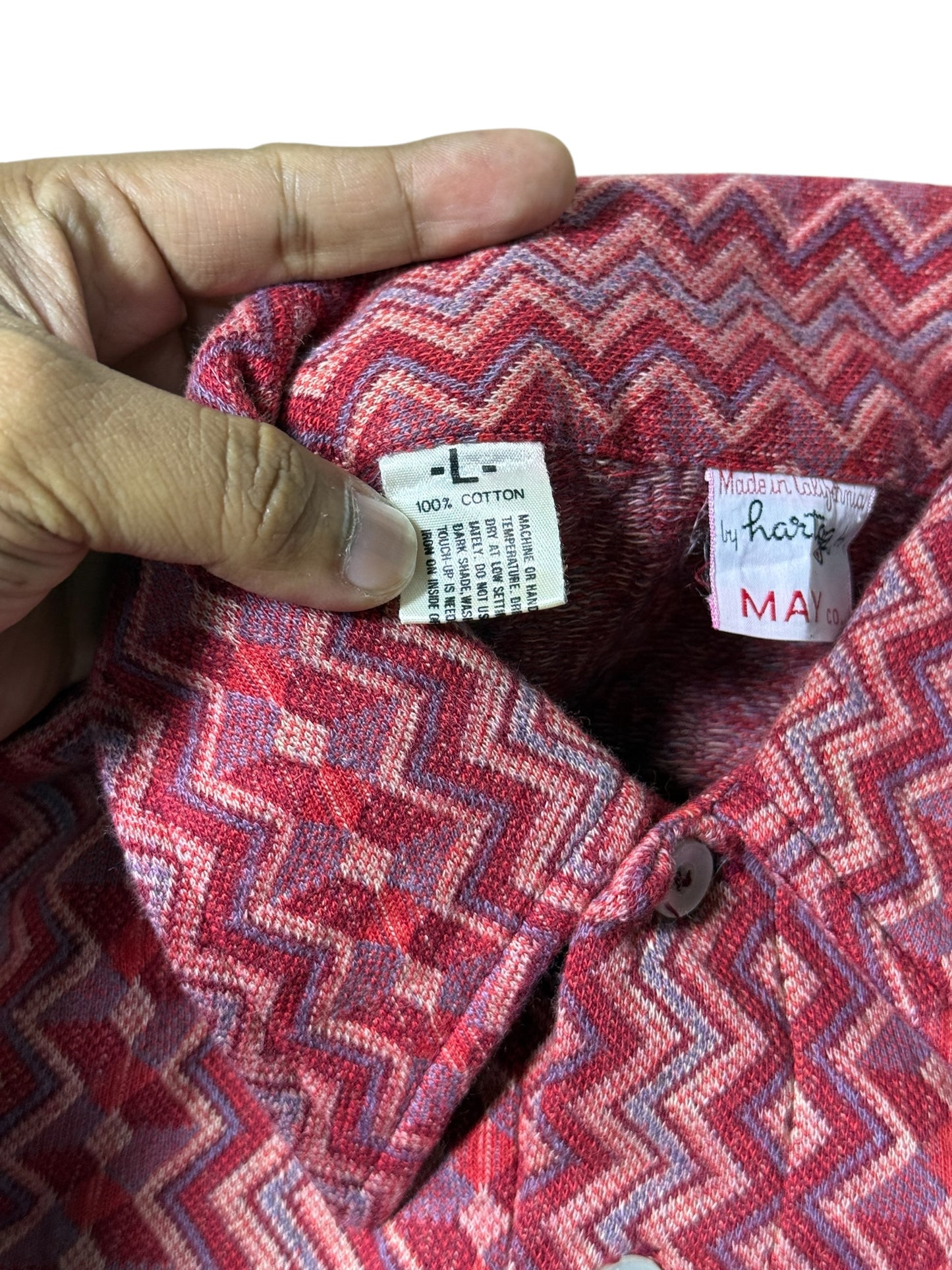 True Vintage 1950s–60s Hartog for May Co Woven Jacquard Shirt Zigzag Pattern