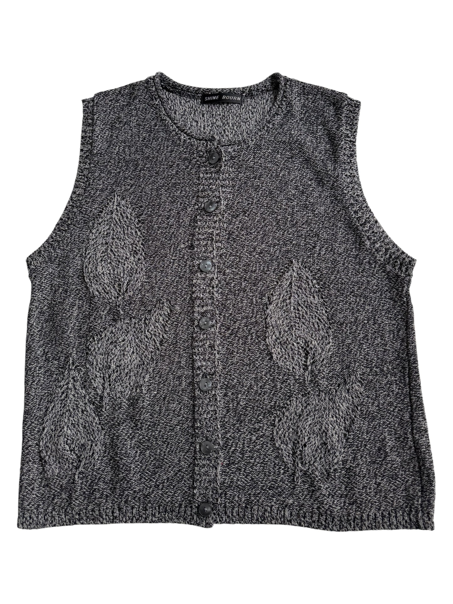 Shine Bourn Leaf Pattern Knit Vest Grey