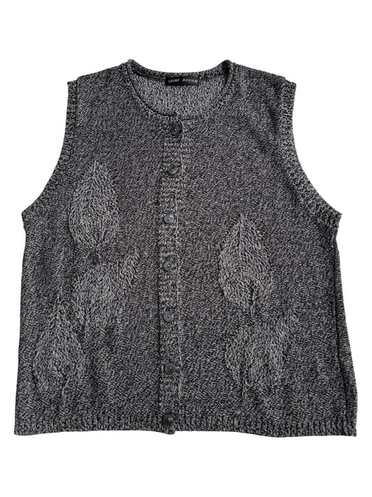 Shine Bourn Leaf Pattern Knit Vest Grey