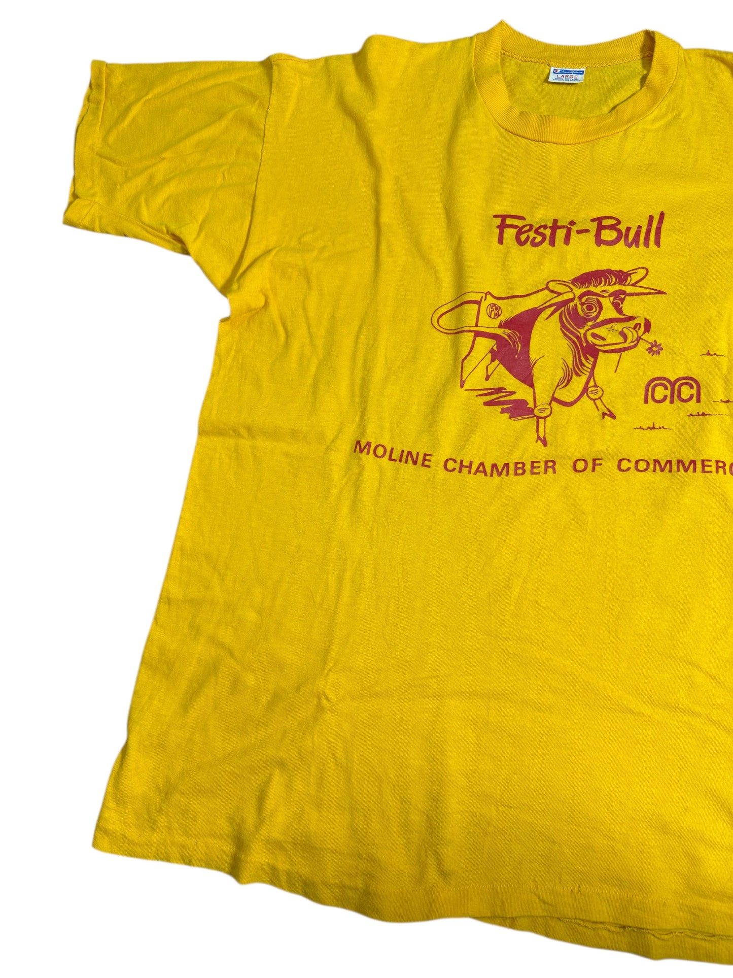 Vintage 1970s Champion Blue Bar Festi-Bull Moline Chamber of Commerce Tshirt