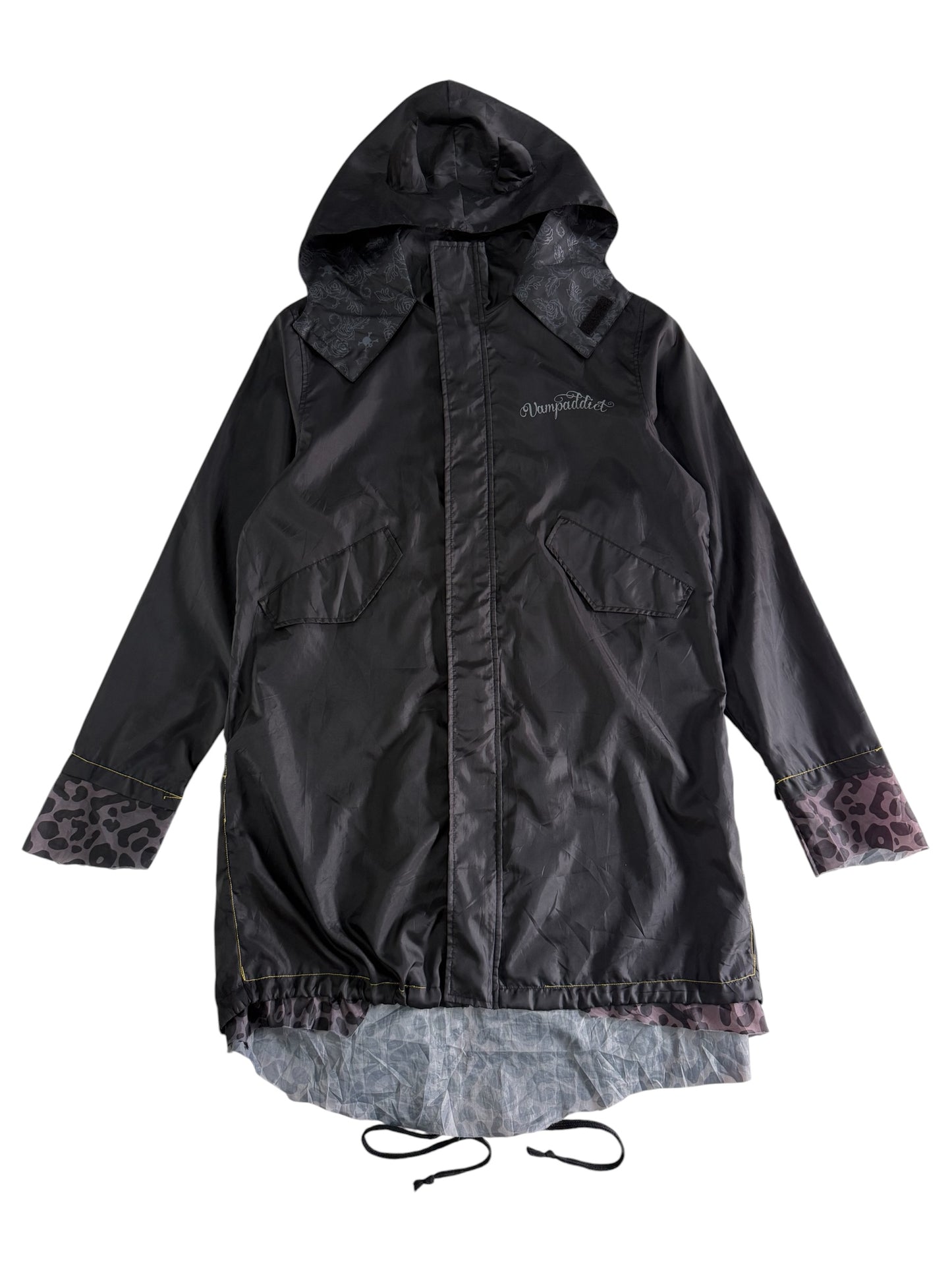 Vampaddict Gothic Hooded Rain Parka Jacket Rock N Roll Skull Graphic