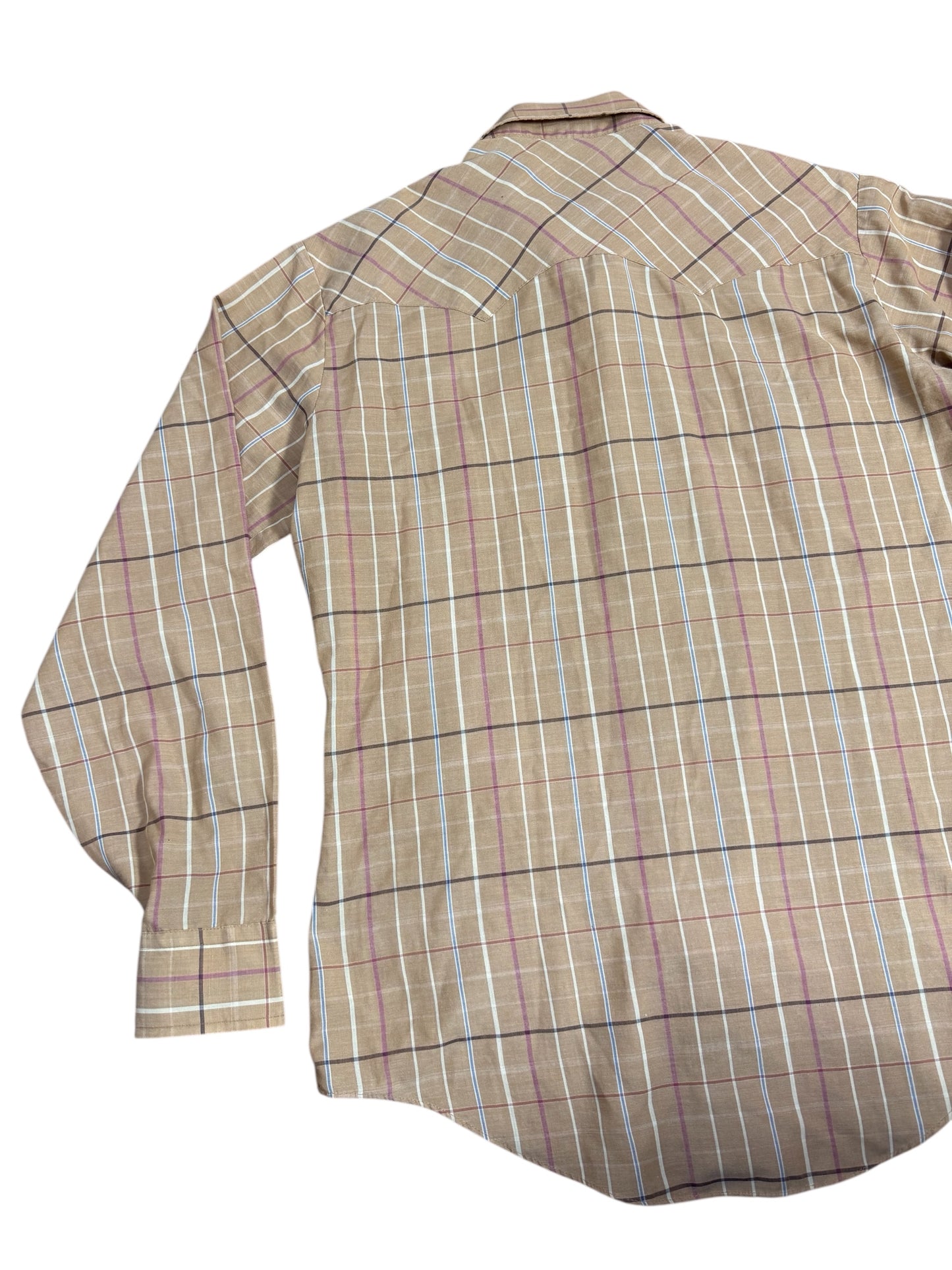 Vintage 1970s-80s Levis Plaid Western Shirt Tan Pearl Snap