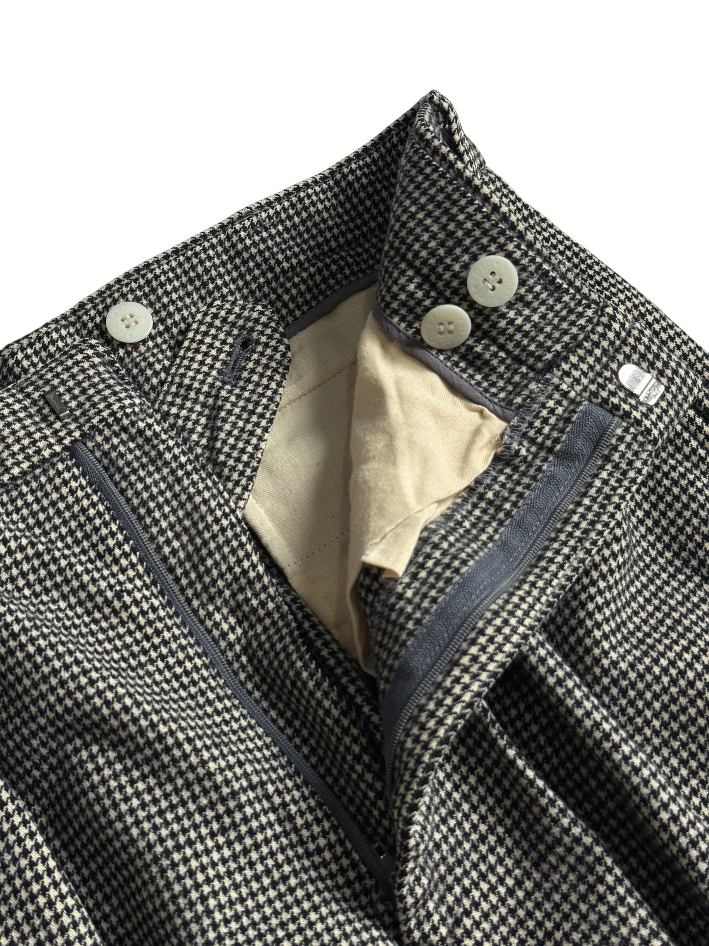 Vintage 1990s Polo Ralph Lauren Houndstooth Pleated Wool Trousers
