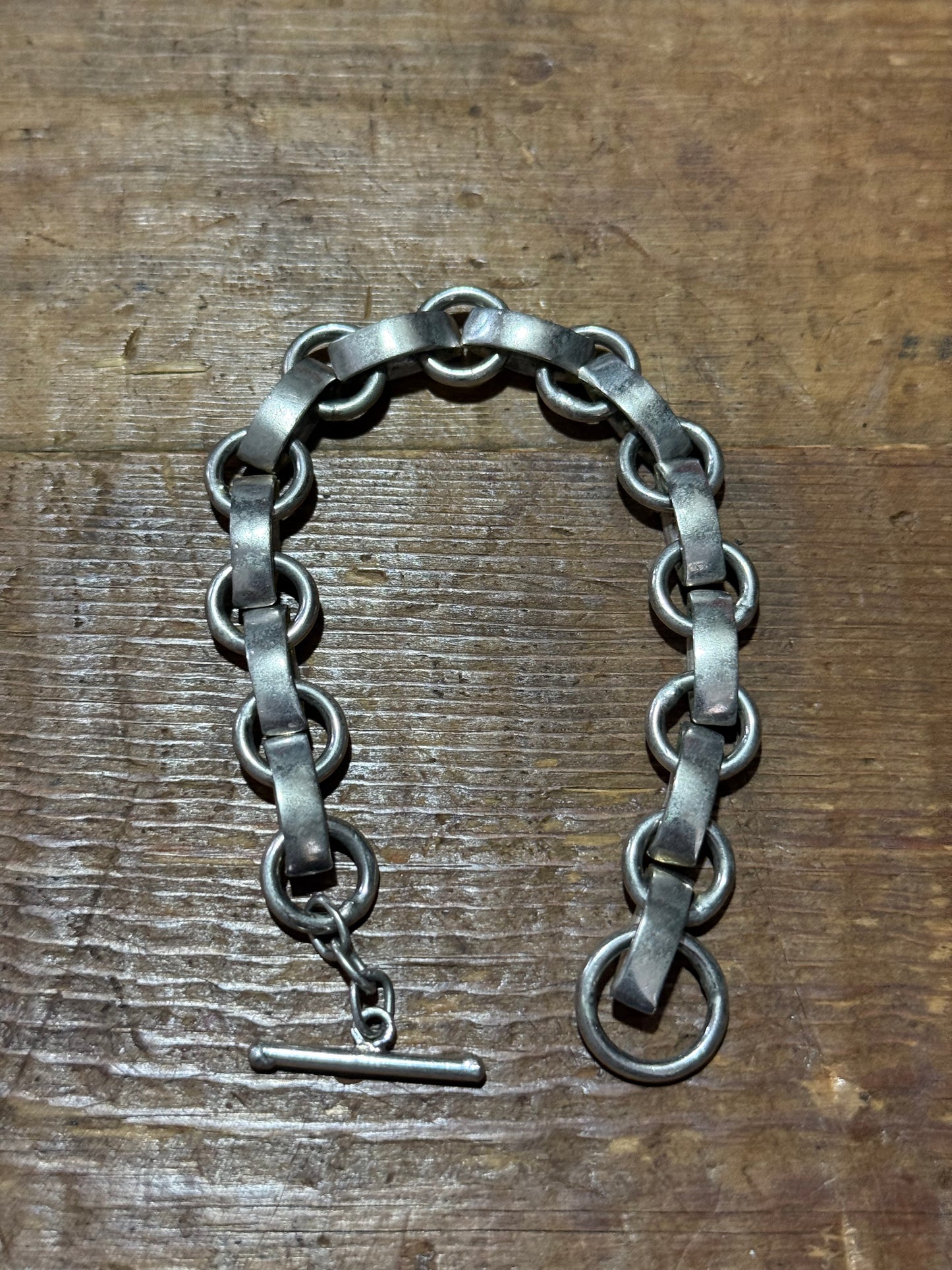 Vintage Industrial Chain Bracelet Toggle Clasp Sterling Silver
