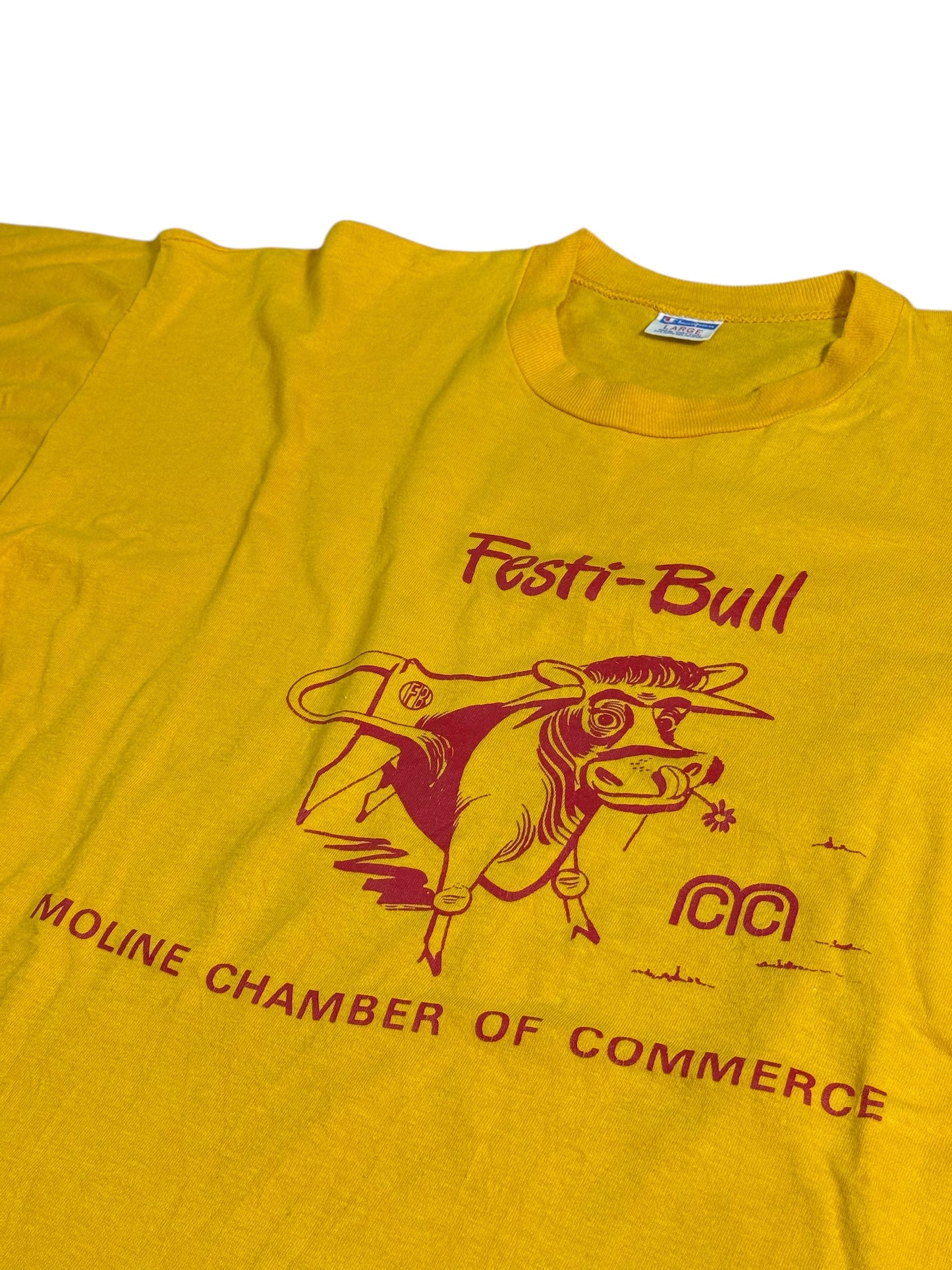 Vintage 1970s Champion Blue Bar Festi-Bull Moline Chamber of Commerce Tshirt