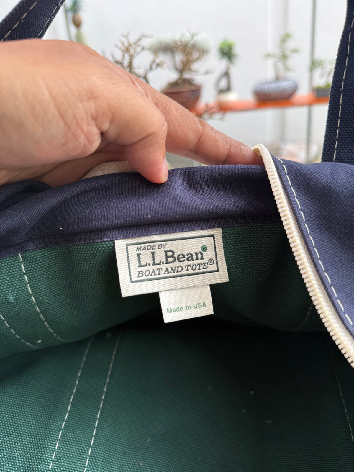 Vintage LL Bean Boat and Tote Zip Top Canvas Bag Dark Green Navy Trim
