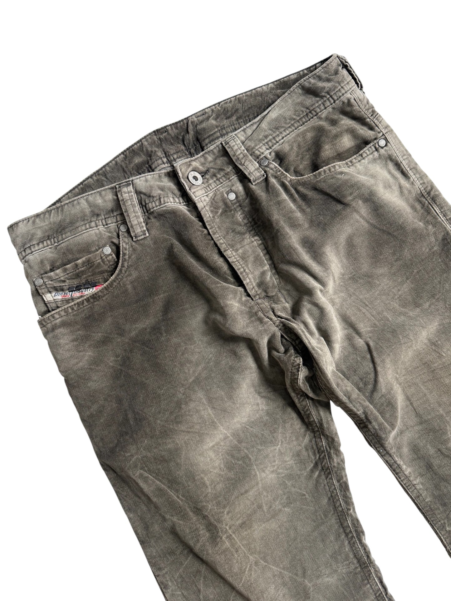 Vintage Y2K Diesel Industry Waxed Cotton Pants Brown Grey Distressed Fade