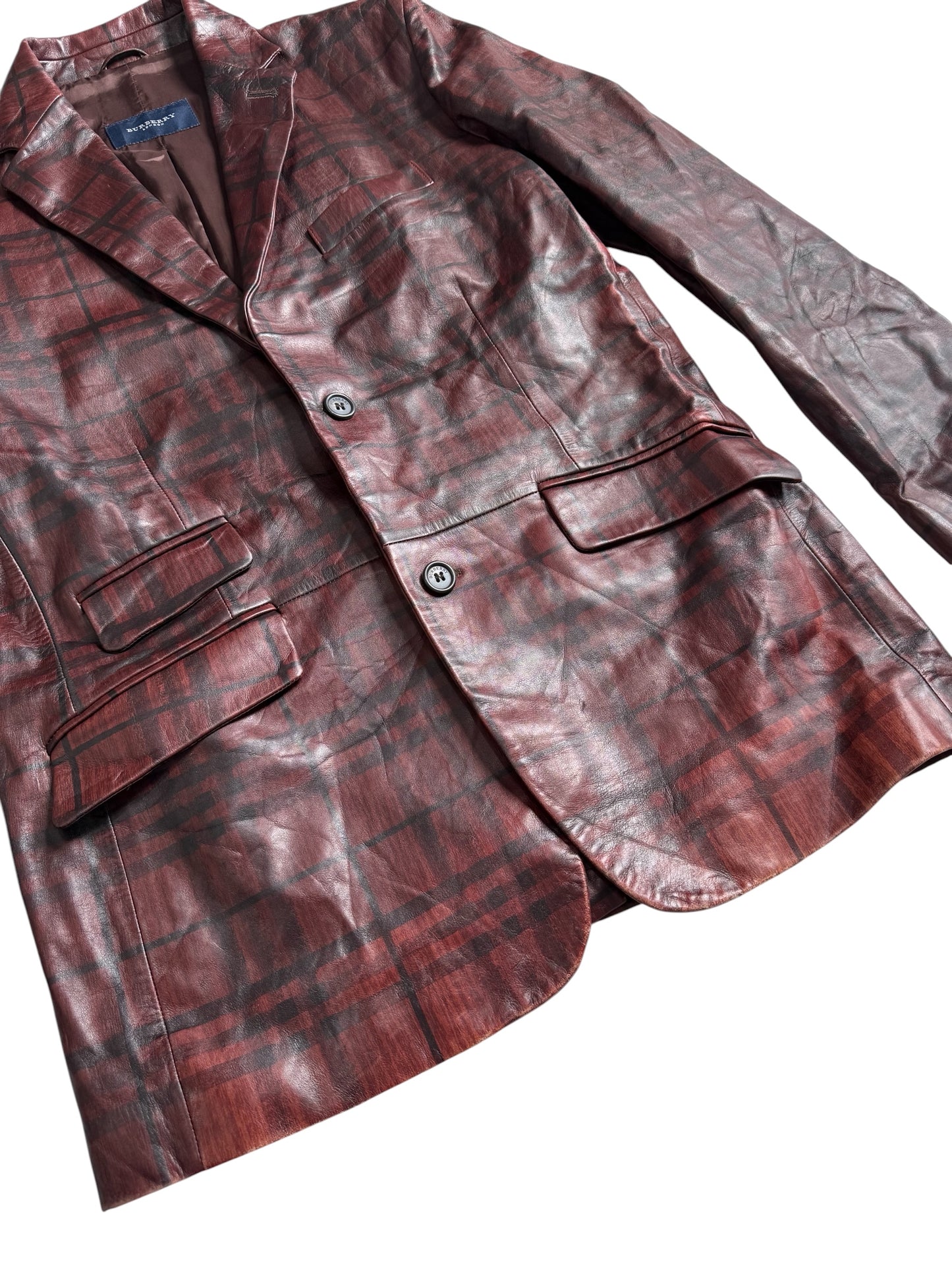 Burberry Leather Plaid Nova Check Blazer Jacket Made In Italy