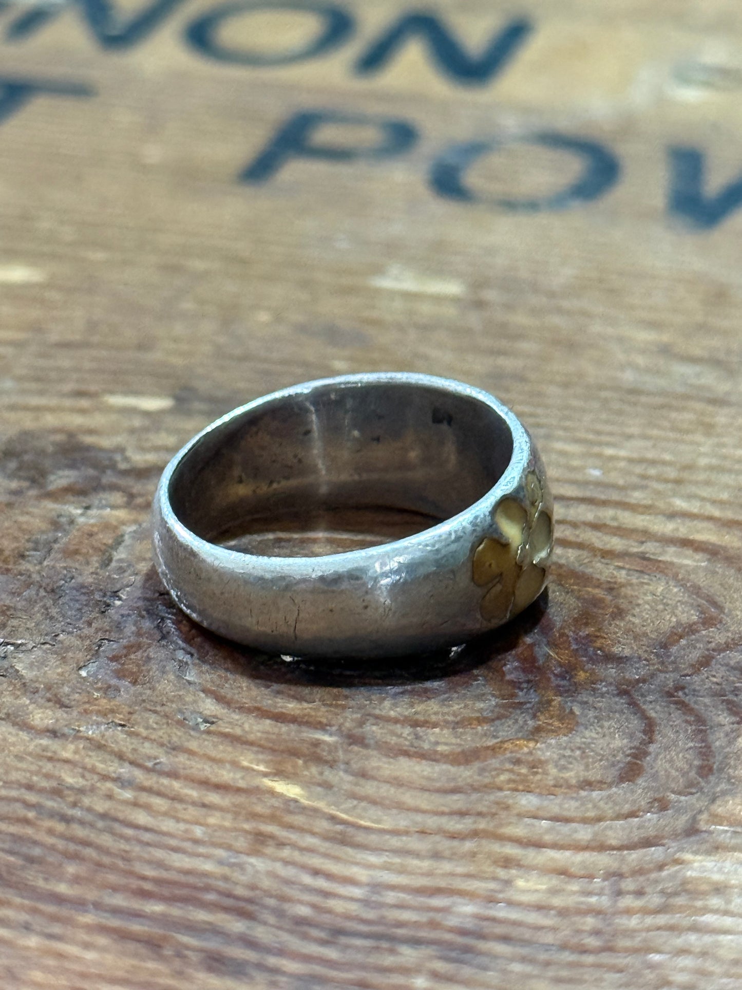 Surf Style Floral Band Ring 925 Silver Yellow Inlay