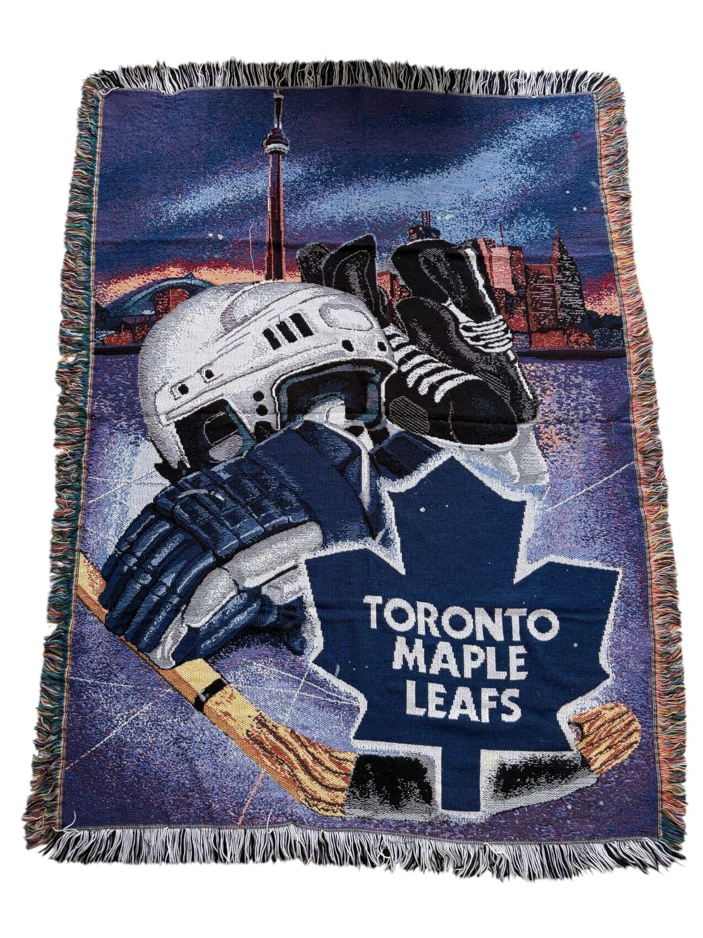 Vintage Toronto Maple Leafs NHL Woven Tapestry Throw Blanket Made in USA