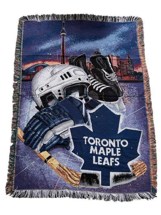 Vintage Toronto Maple Leafs NHL Woven Tapestry Throw Blanket Made in USA