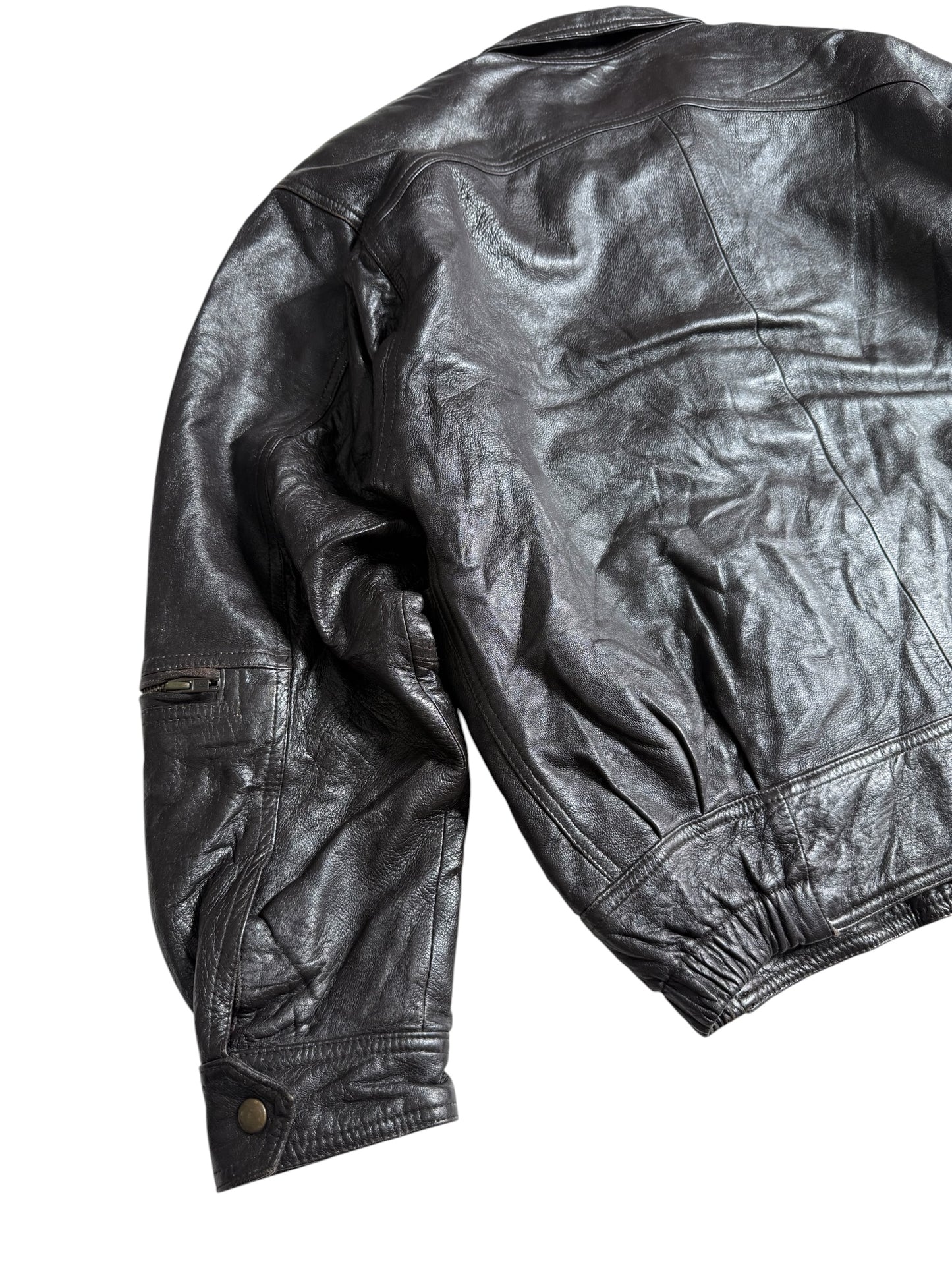 Vintage Three Gold Japan Dark Brown Leather Bomber Jacket