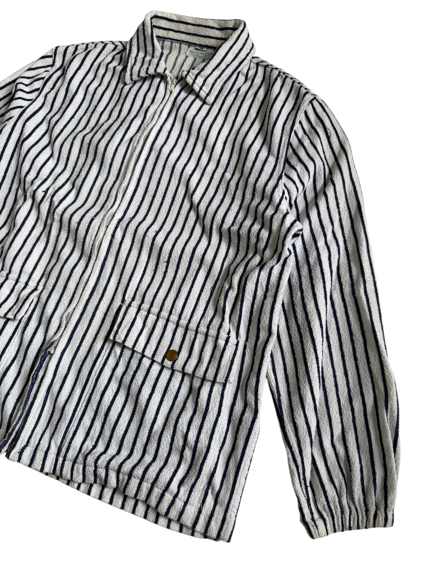 Vintage 1960s 70s Abercrombie & Fitch Terry Cloth Striped Zip Jacket