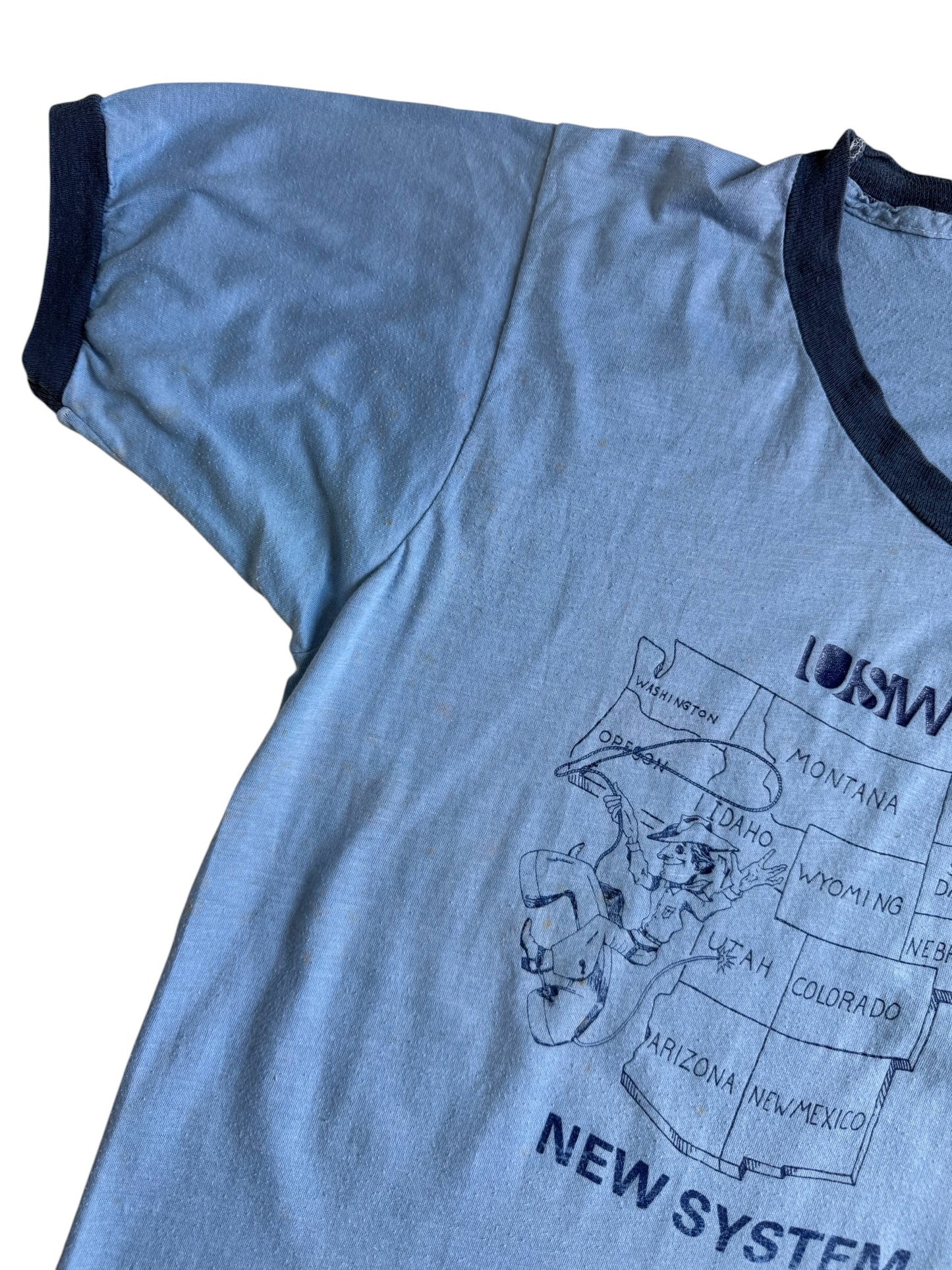 Vintage 1980s USWEST New System Ringer Tshirt USA