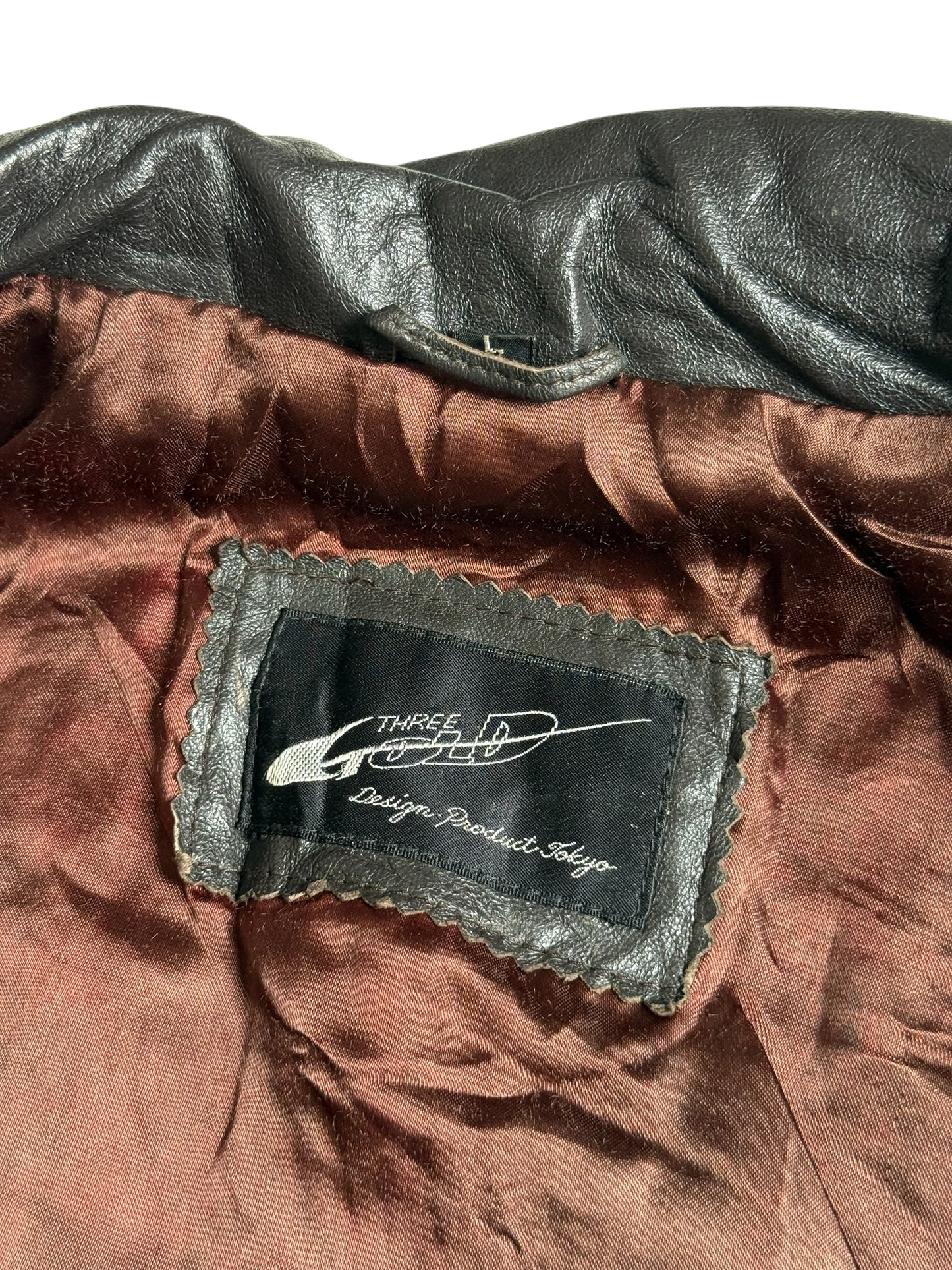 Vintage Three Gold Japan Dark Brown Leather Bomber Jacket