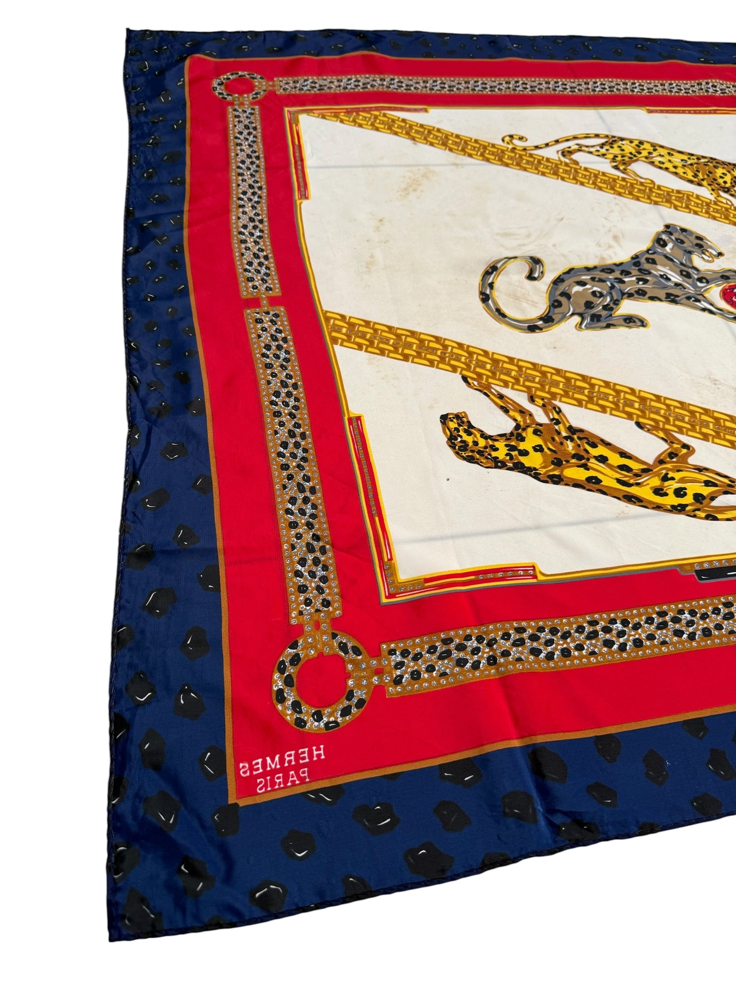 Vintage Hermes Style Leopard Print Silk Feel Scarf