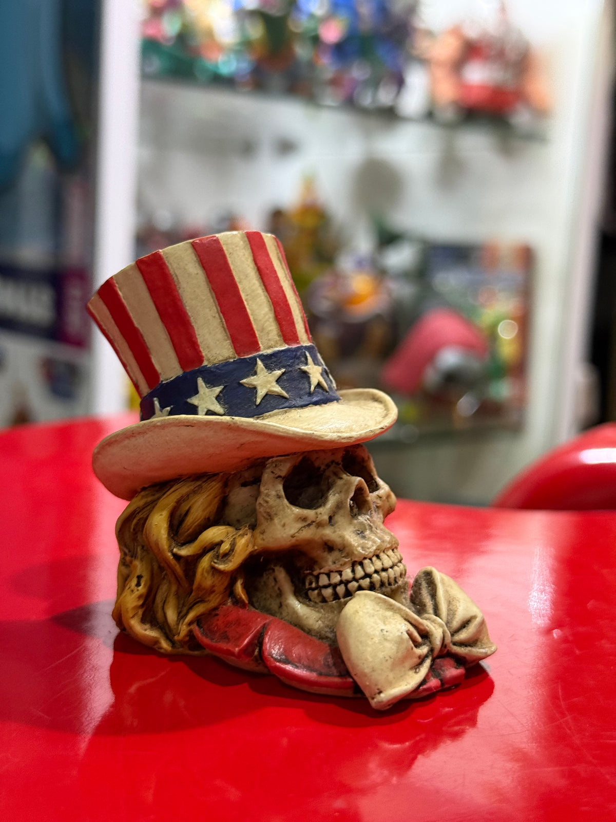 Vintage 1999 Uncle Sam Skull Figurine Resin American Flag Top Hat USA Skeleton