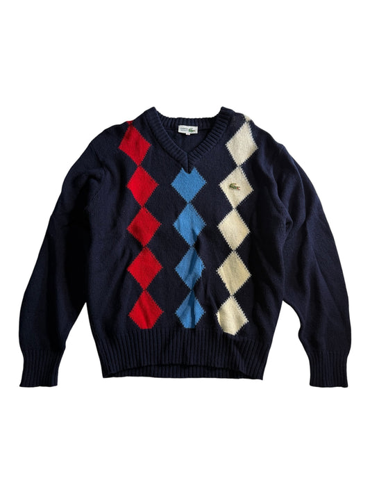 Vintage Chemise Lacoste Argyle V Neck Knit Sweater