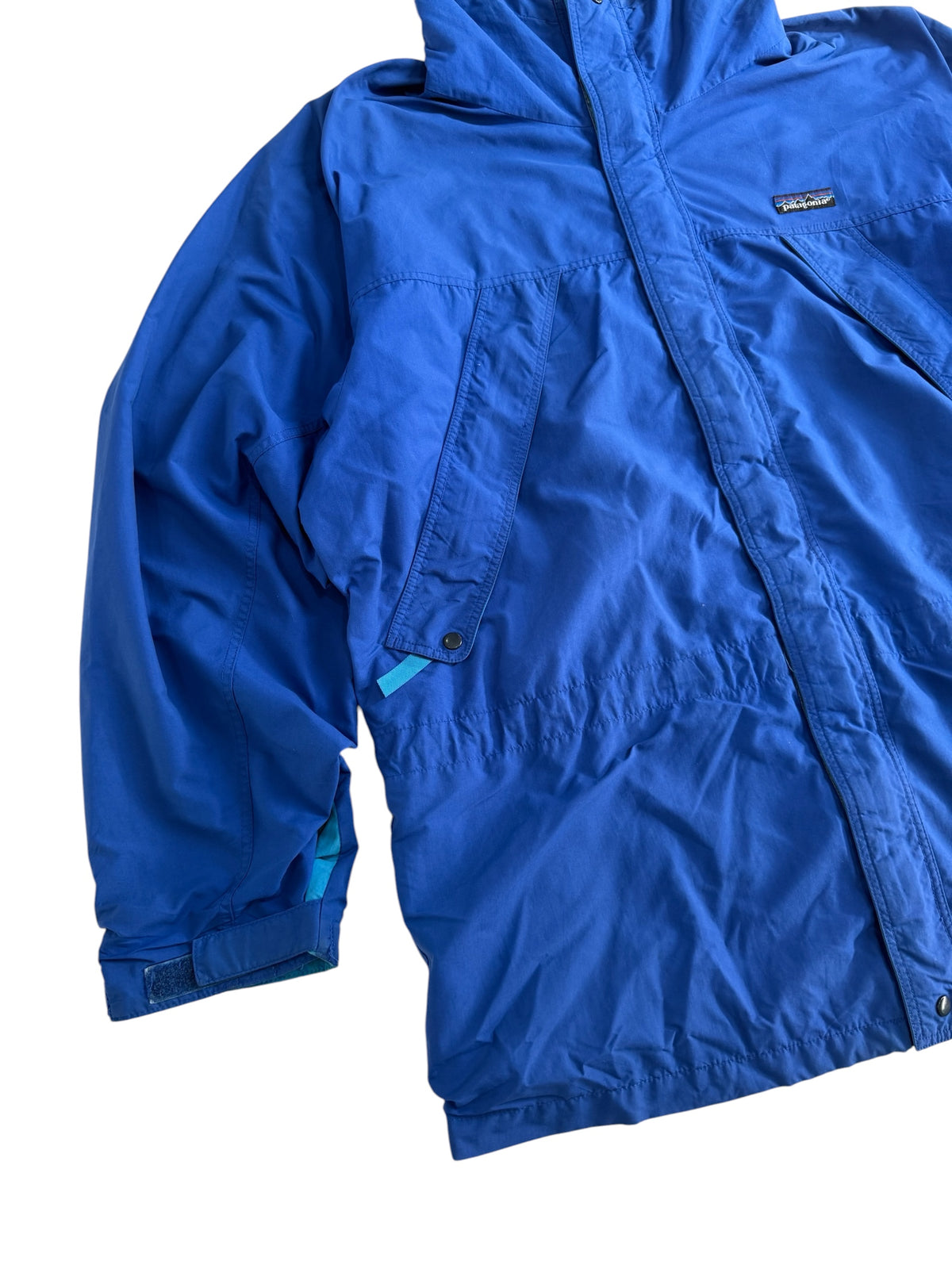 Vintage 1990s Patagonia Hooded Rain Jacket Blue Outdoor Shell Windbreaker