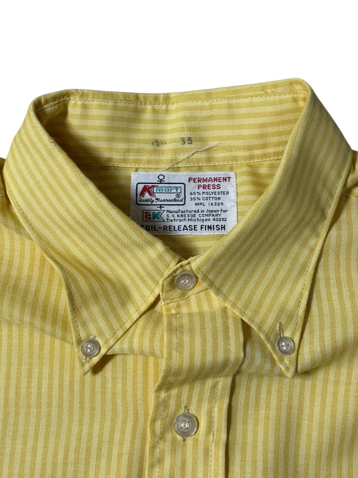 Vintage 1970s Kmart Permanent Press Button-Down Shirt Yellow Stripe