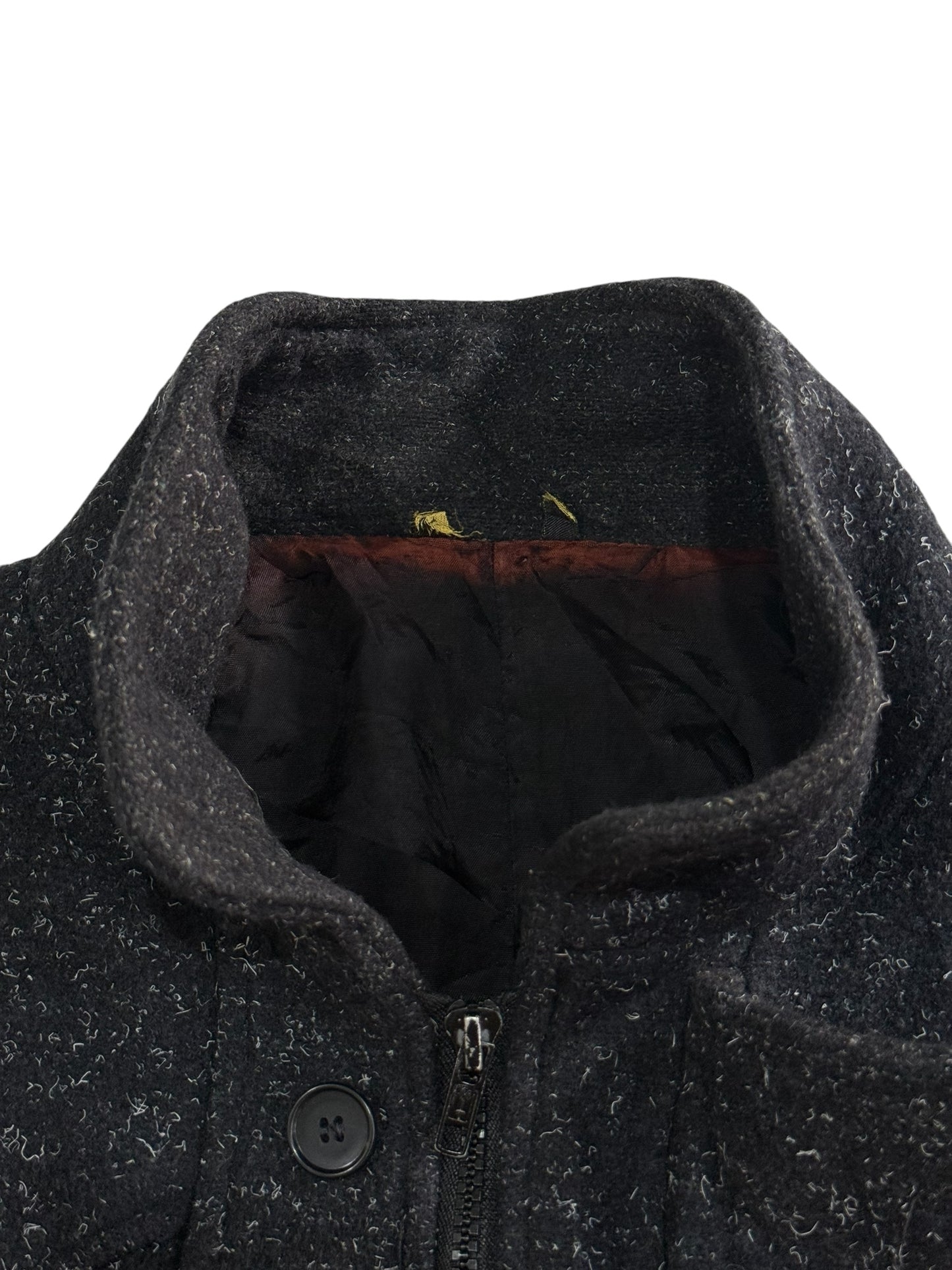 Vintage 80s Tweed Flight Bomber Jacket Salt & Pepper Men Zip Button Epaulets