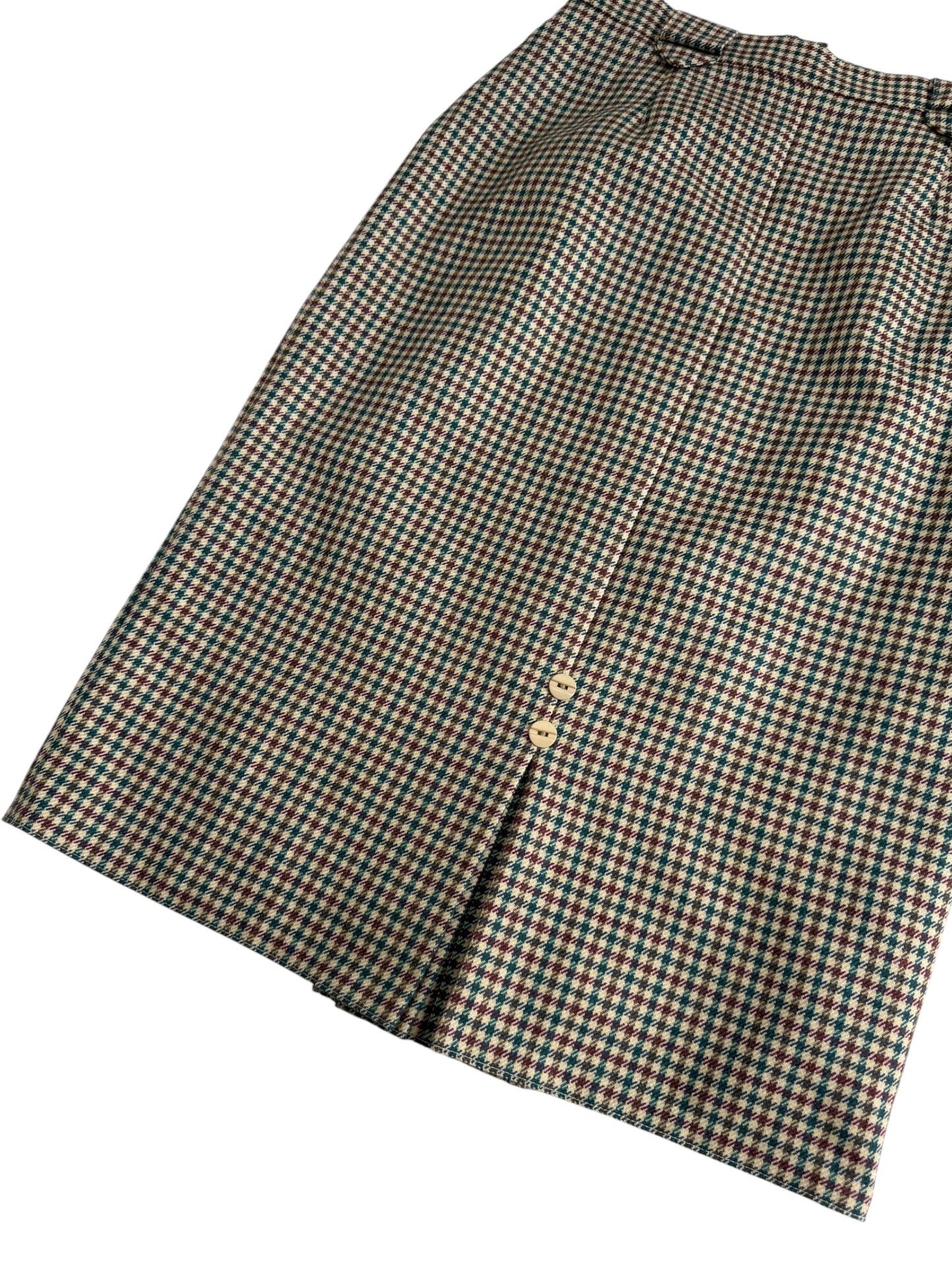Vintage 80s Virgin Wool Houndstooth Midi Skirt