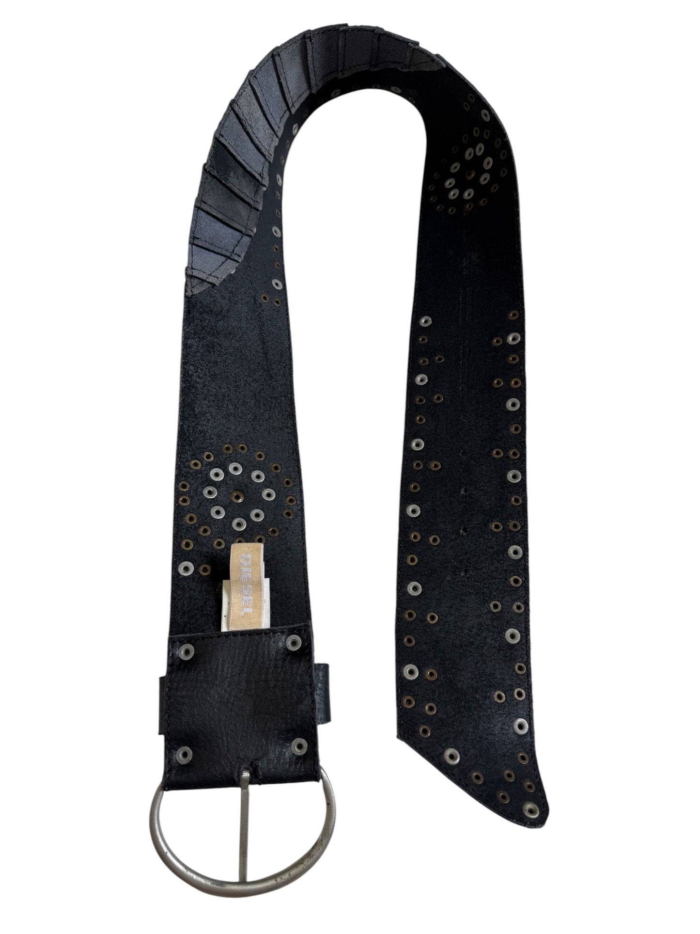Diesel Made in Italy Black Leather Studded Wide Belt Y2K Punk Western