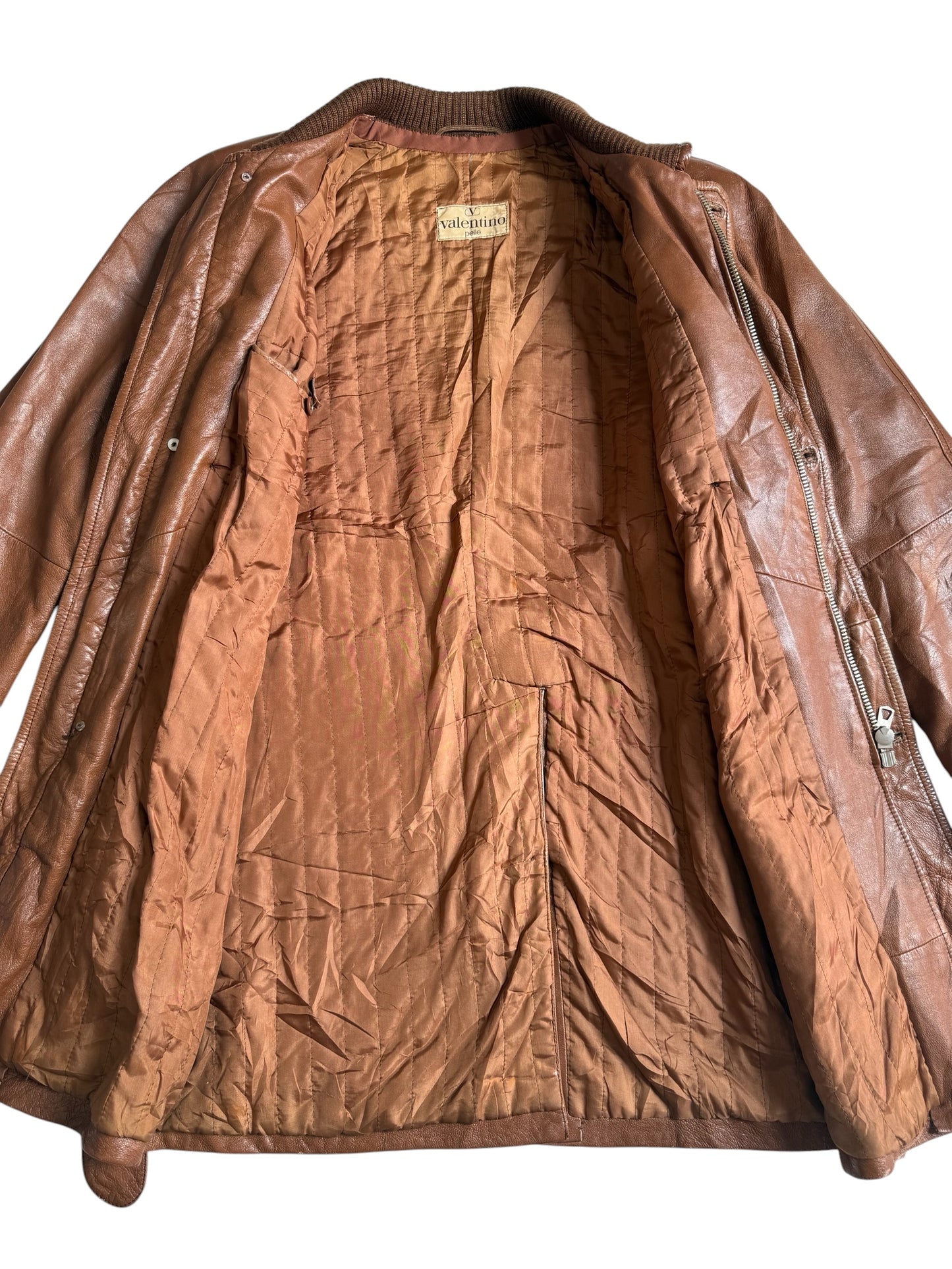 Vintage 1980s Valentino Pelle Brown Leather Belted Field Coat Made in Italy