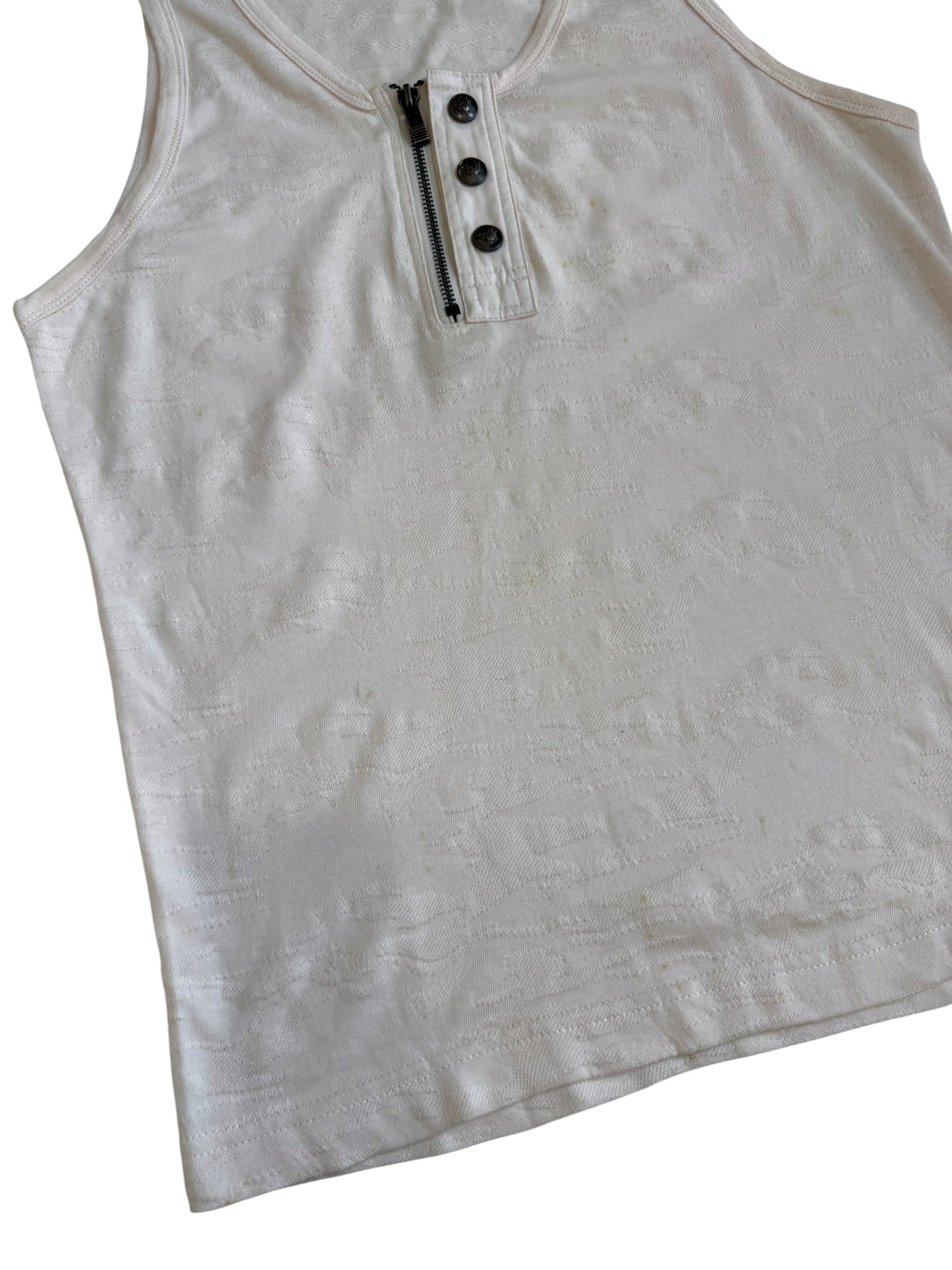 In The Attic Slub Knit Henley Tank Top Zipper Distressed Grunge Y2K