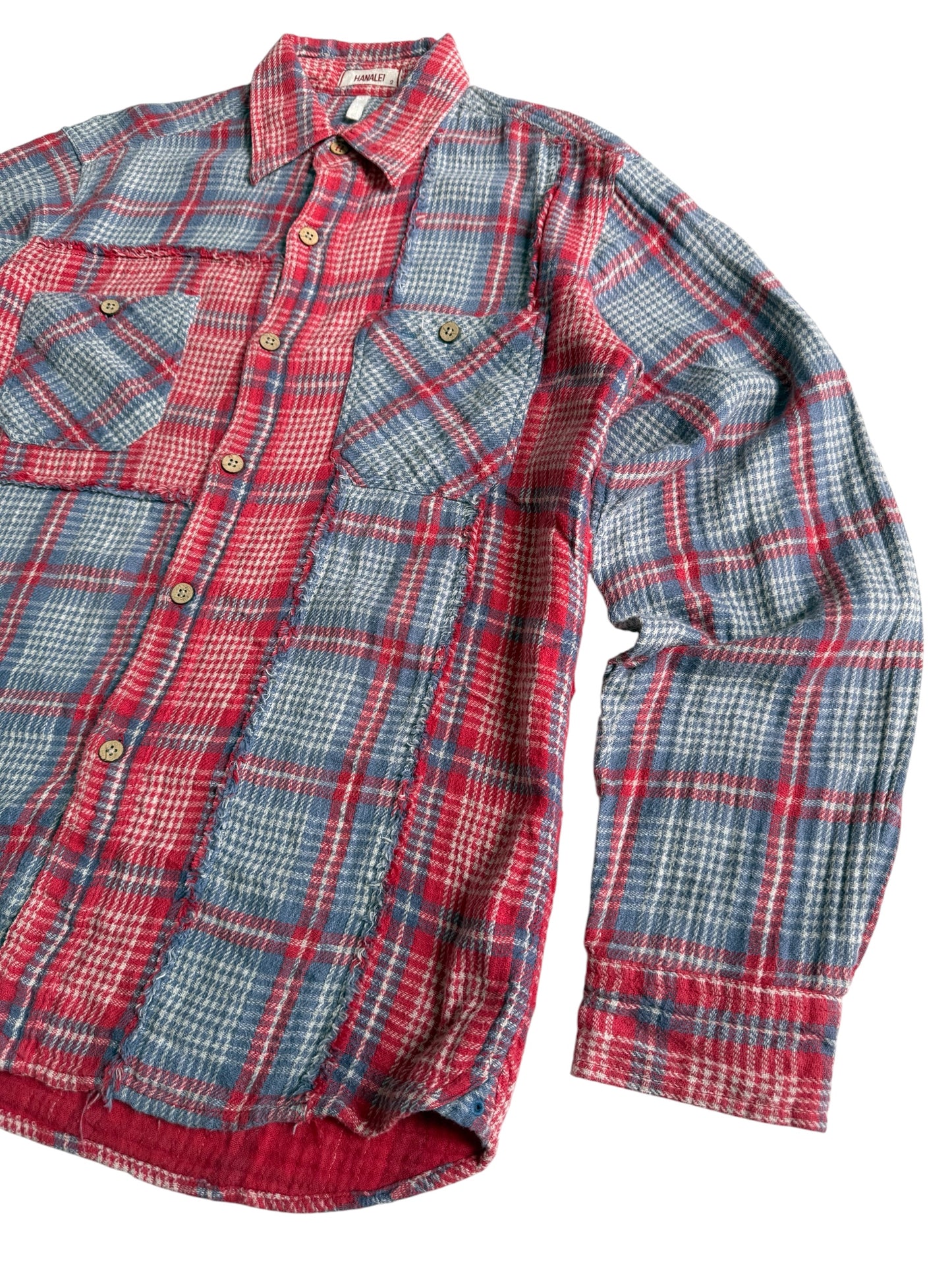 Hanalei Reversible Patchwork Flannel Shirt Japanese Brand Distressed Plaid