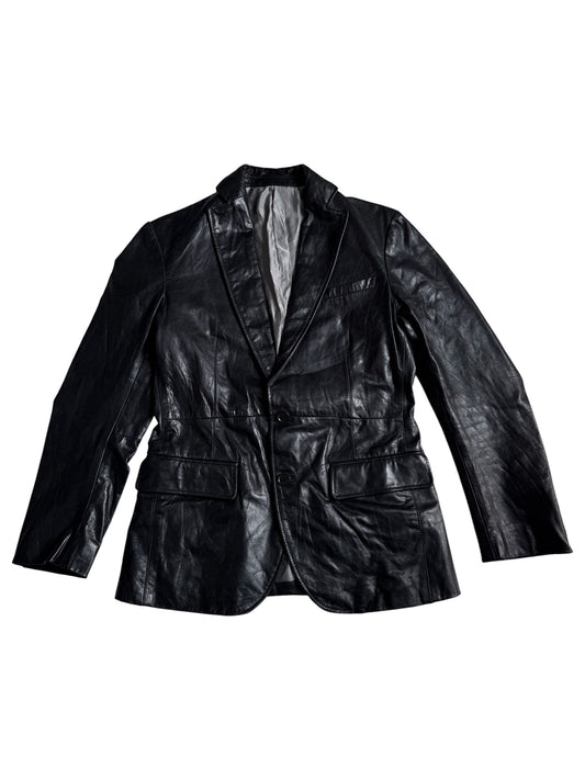 IKKA Womens Black Leather Blazer Medium