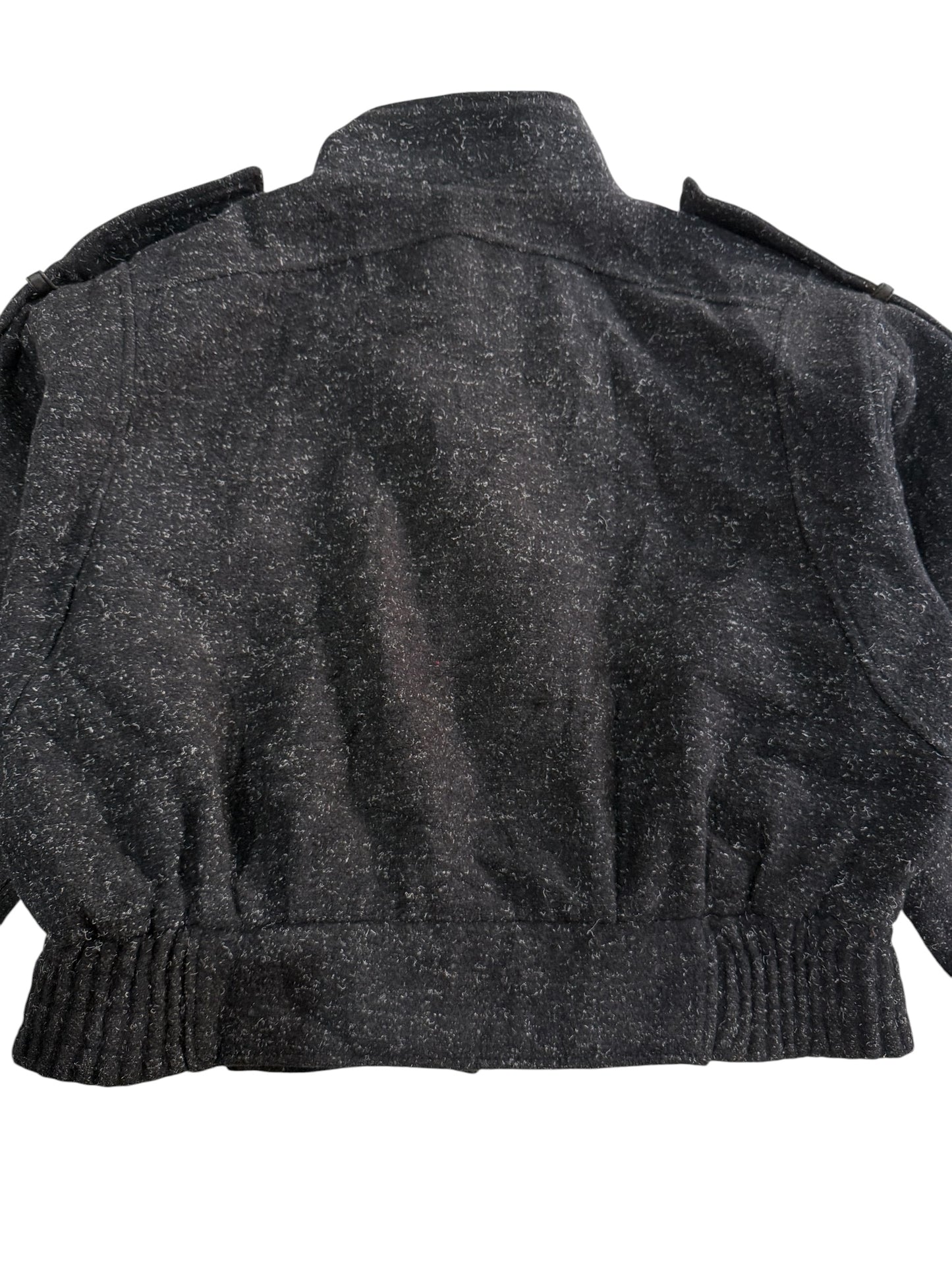 Vintage 80s Tweed Flight Bomber Jacket Salt & Pepper Men Zip Button Epaulets