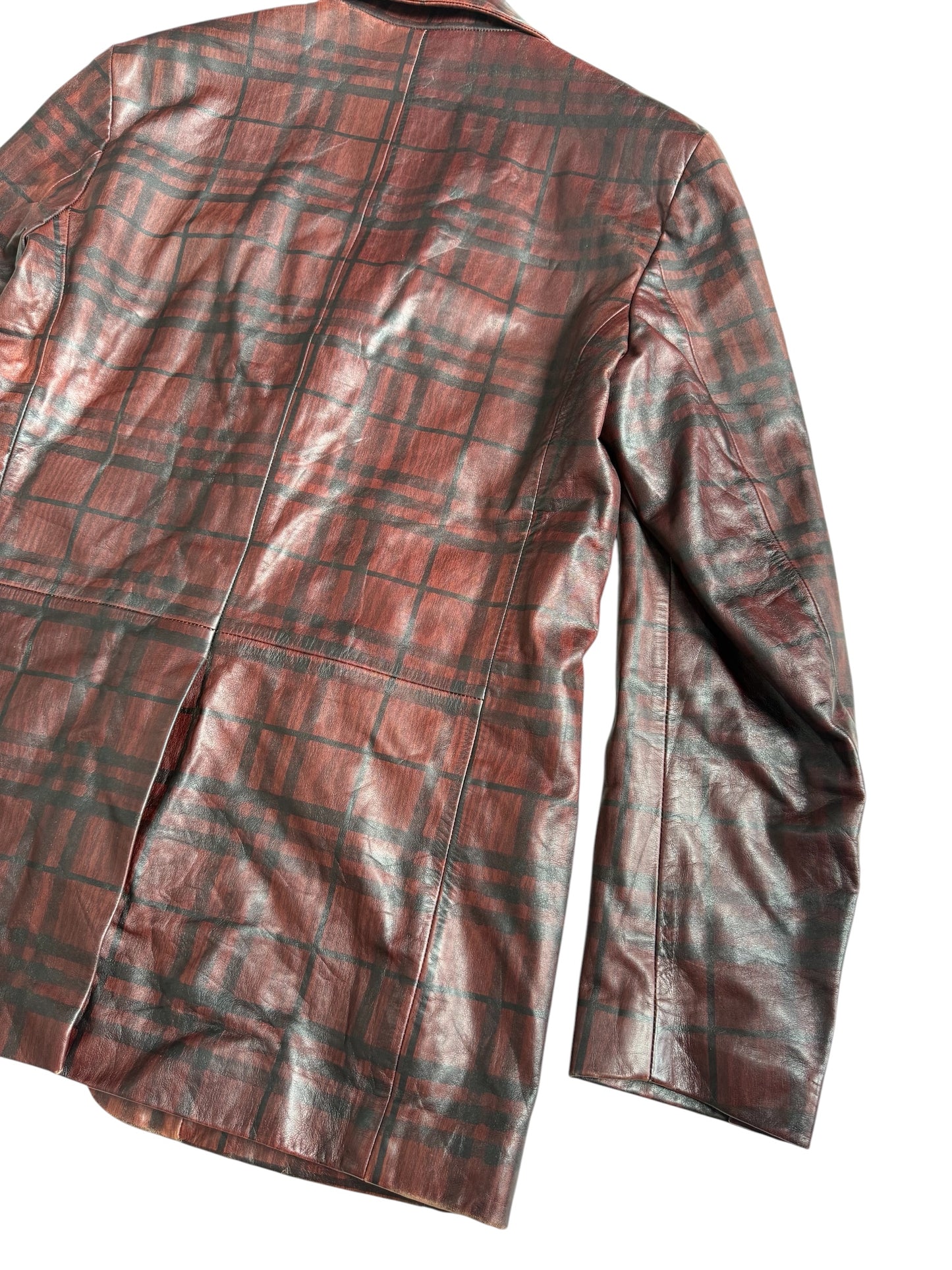 Burberry Leather Plaid Nova Check Blazer Jacket Made In Italy