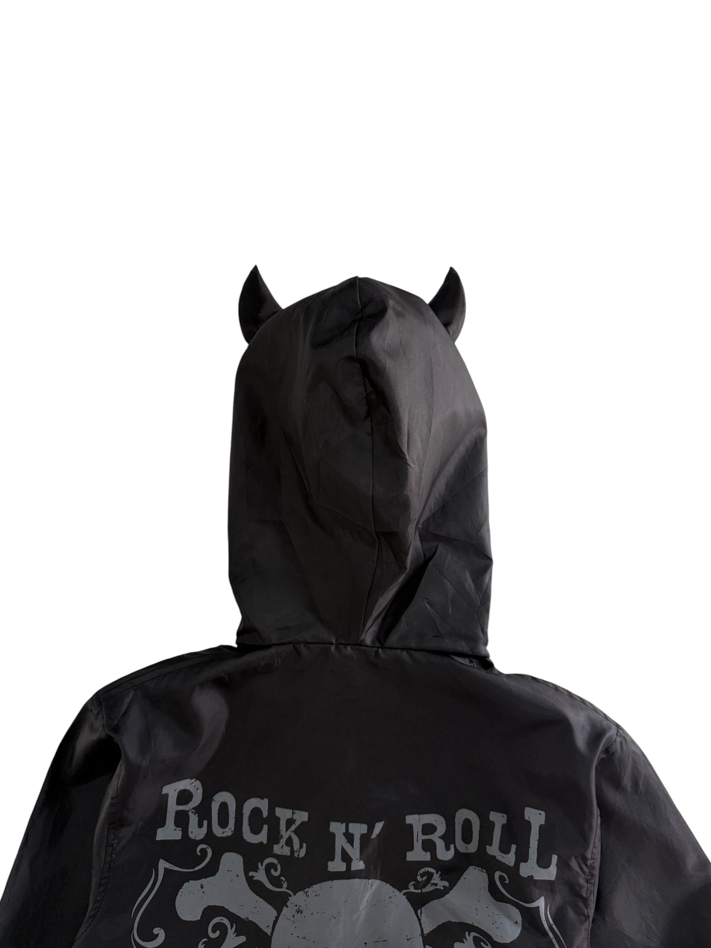 Vampaddict Gothic Hooded Rain Parka Jacket Rock N Roll Skull Graphic