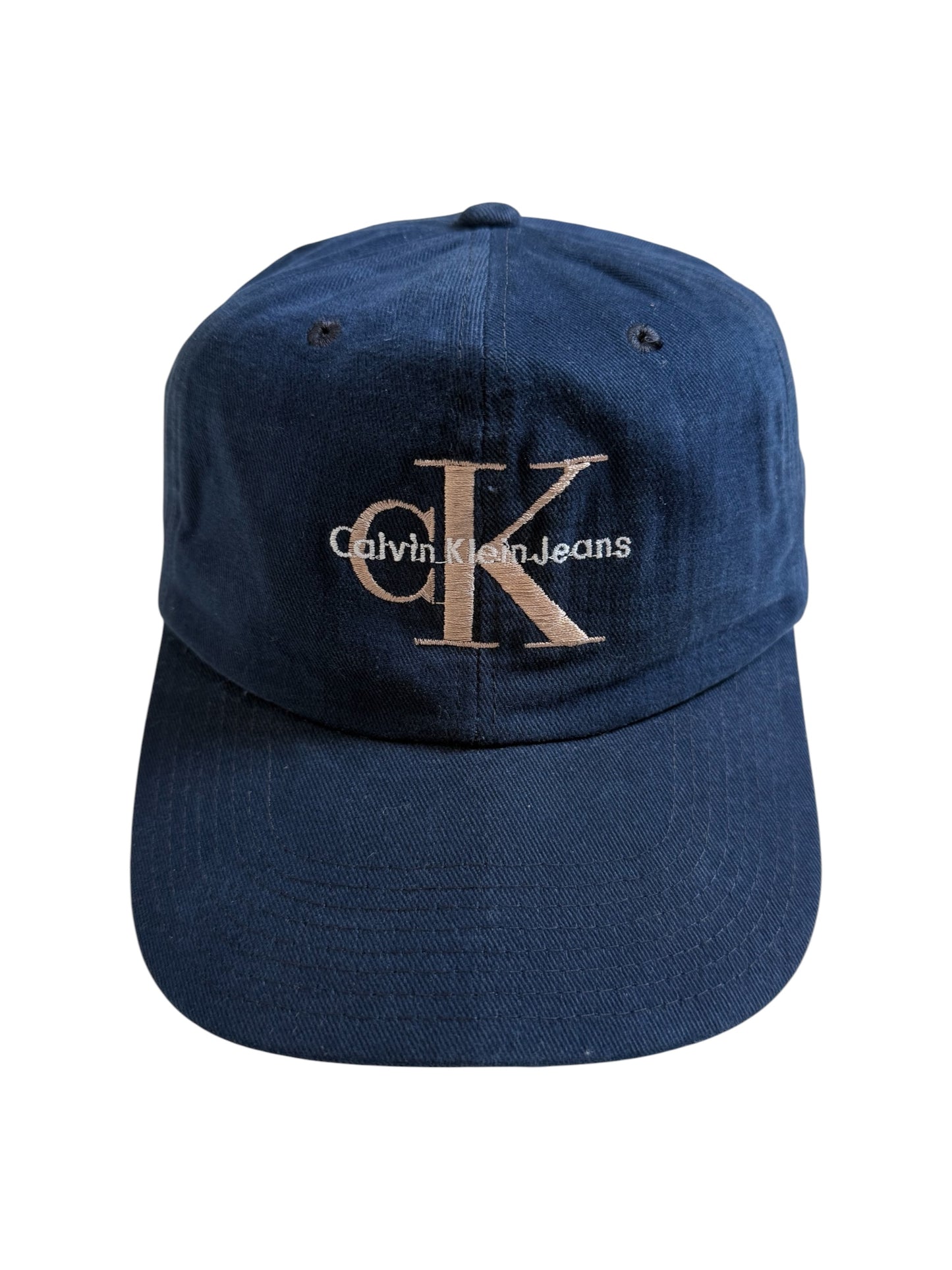 Vintage 1990s Calvin Klein Jeans CK Logo Navy Snapback Cap Made in USA